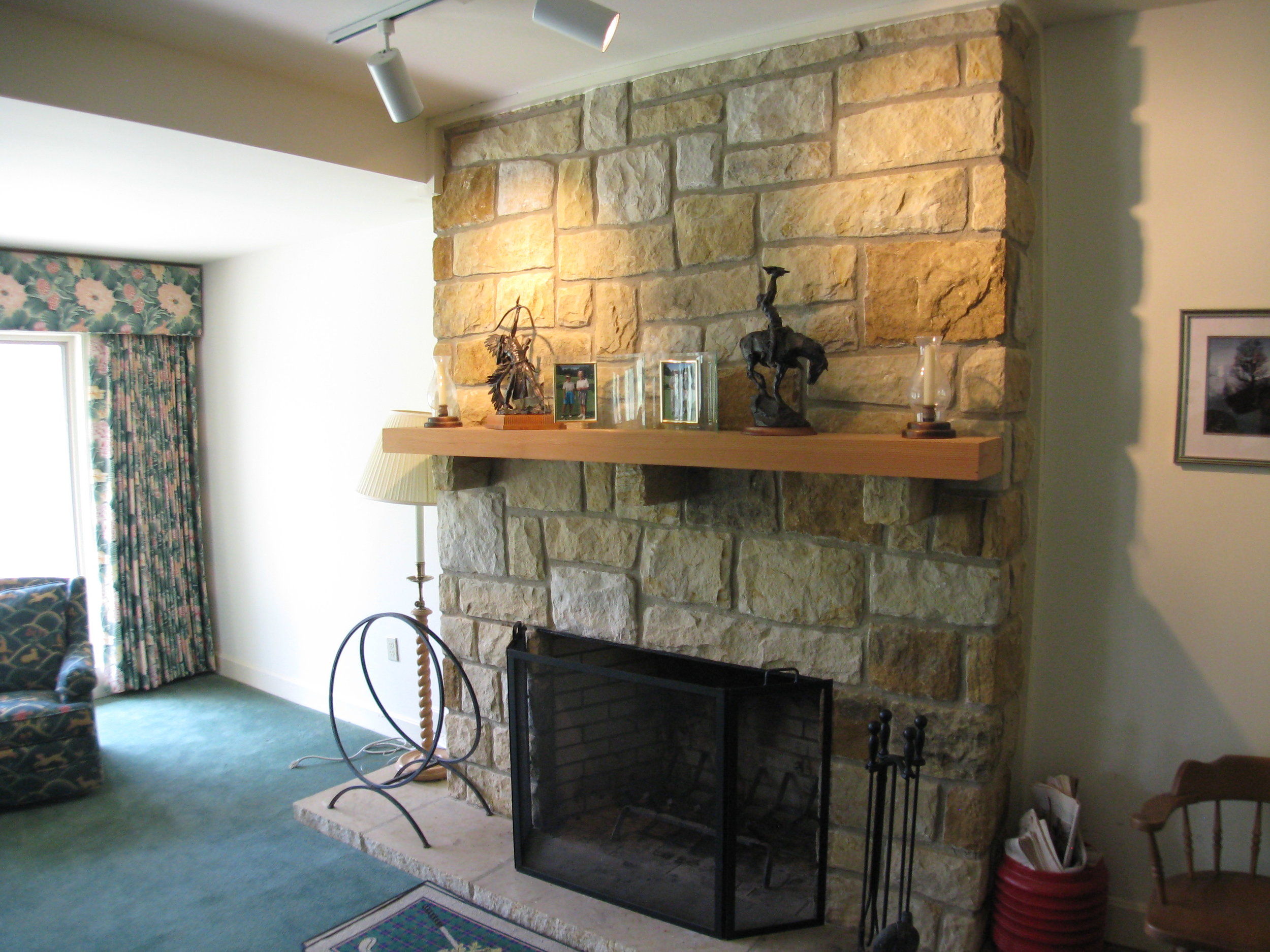 Lower Living Area Stone Fireplace