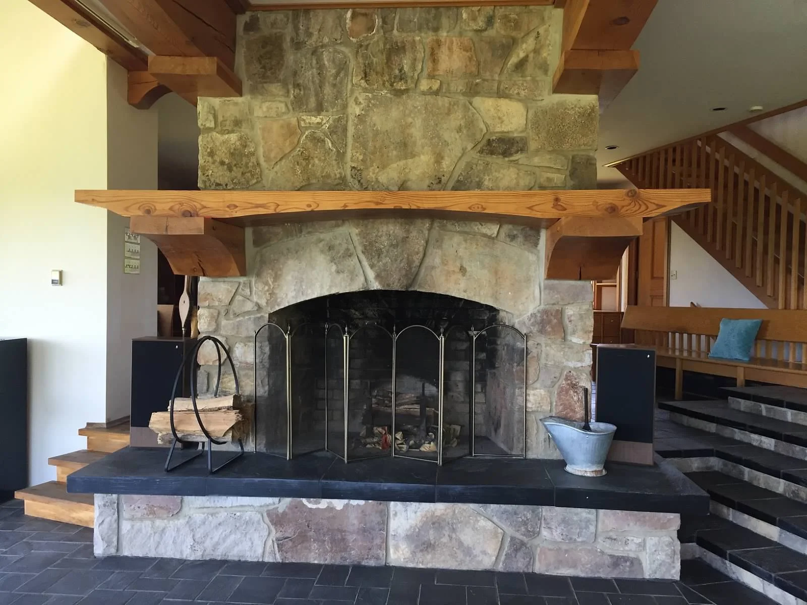 Main Floor Living Room Stone Fireplace