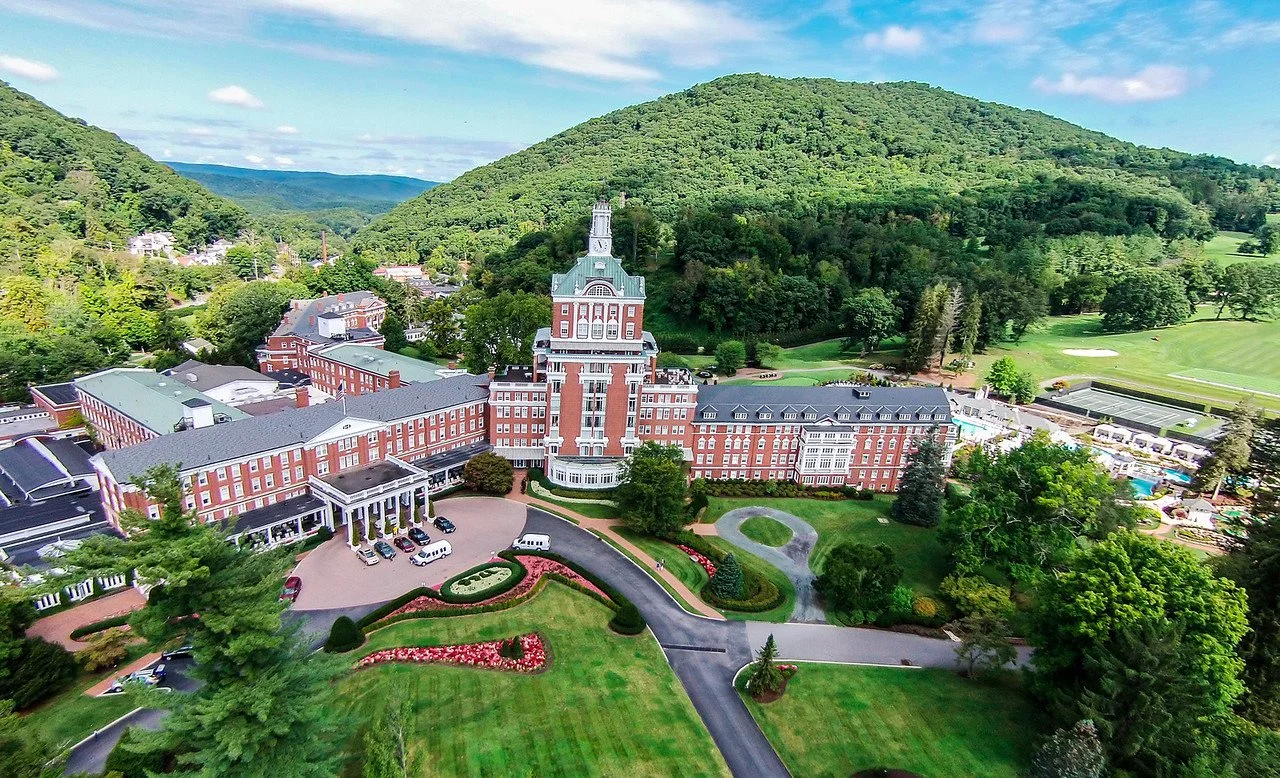 The Omni Homestead Resort is just down the hill from this lot, within walking distance.