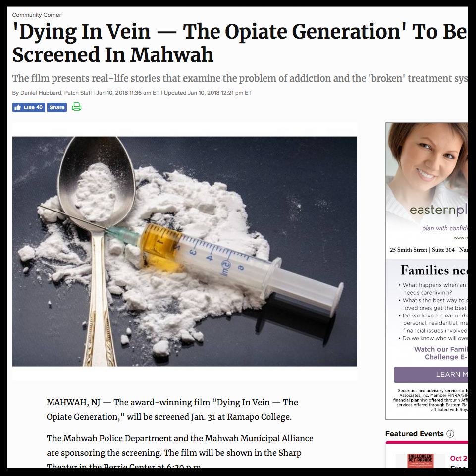'Dying In Vein — The Opiate Generation' To Be Screened In Mahwah