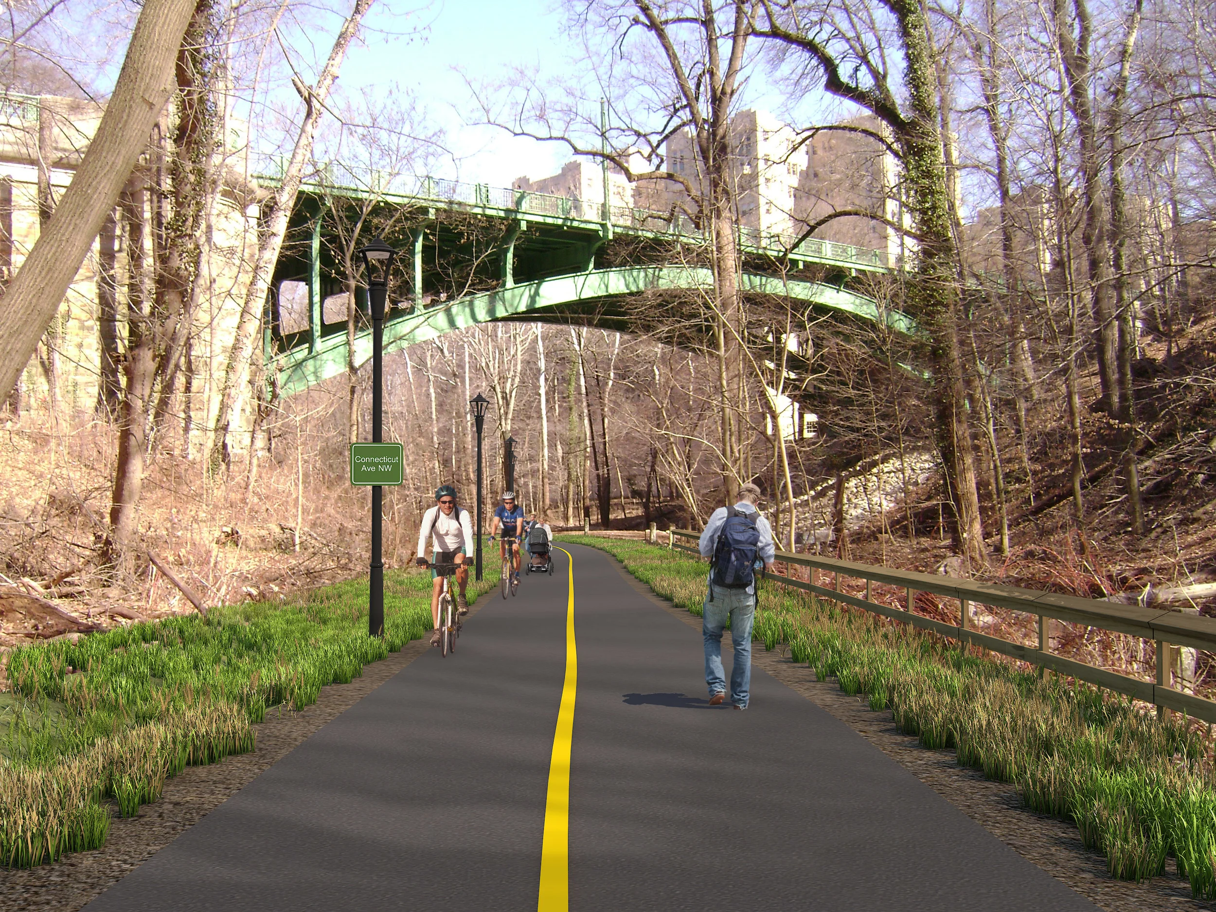 Rendering of the proposed trail looking east towards Connecticut Avenue.