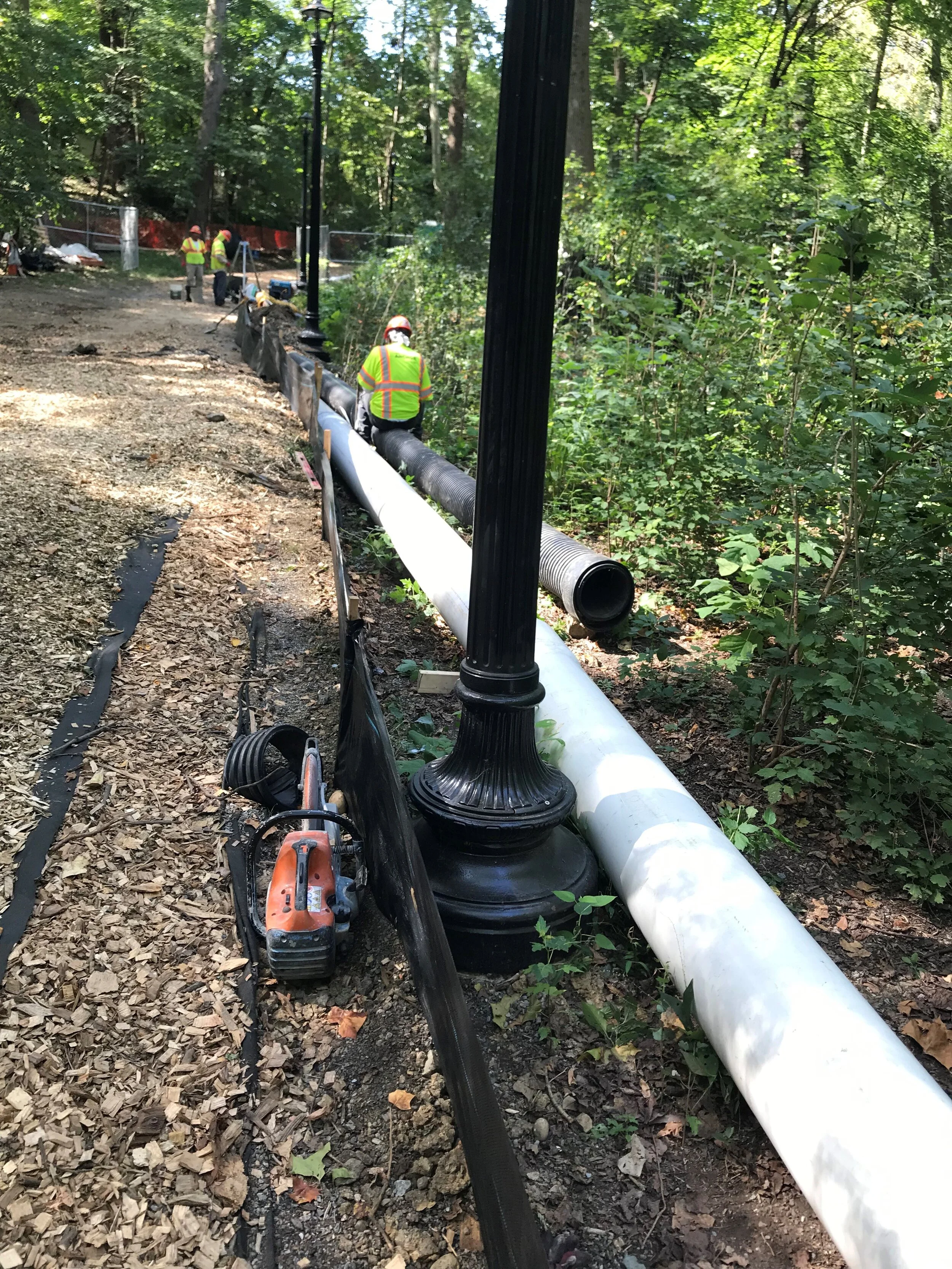 Temporary pipes used for storm sewer by-pass to allow for construction of the new sewer alignment.