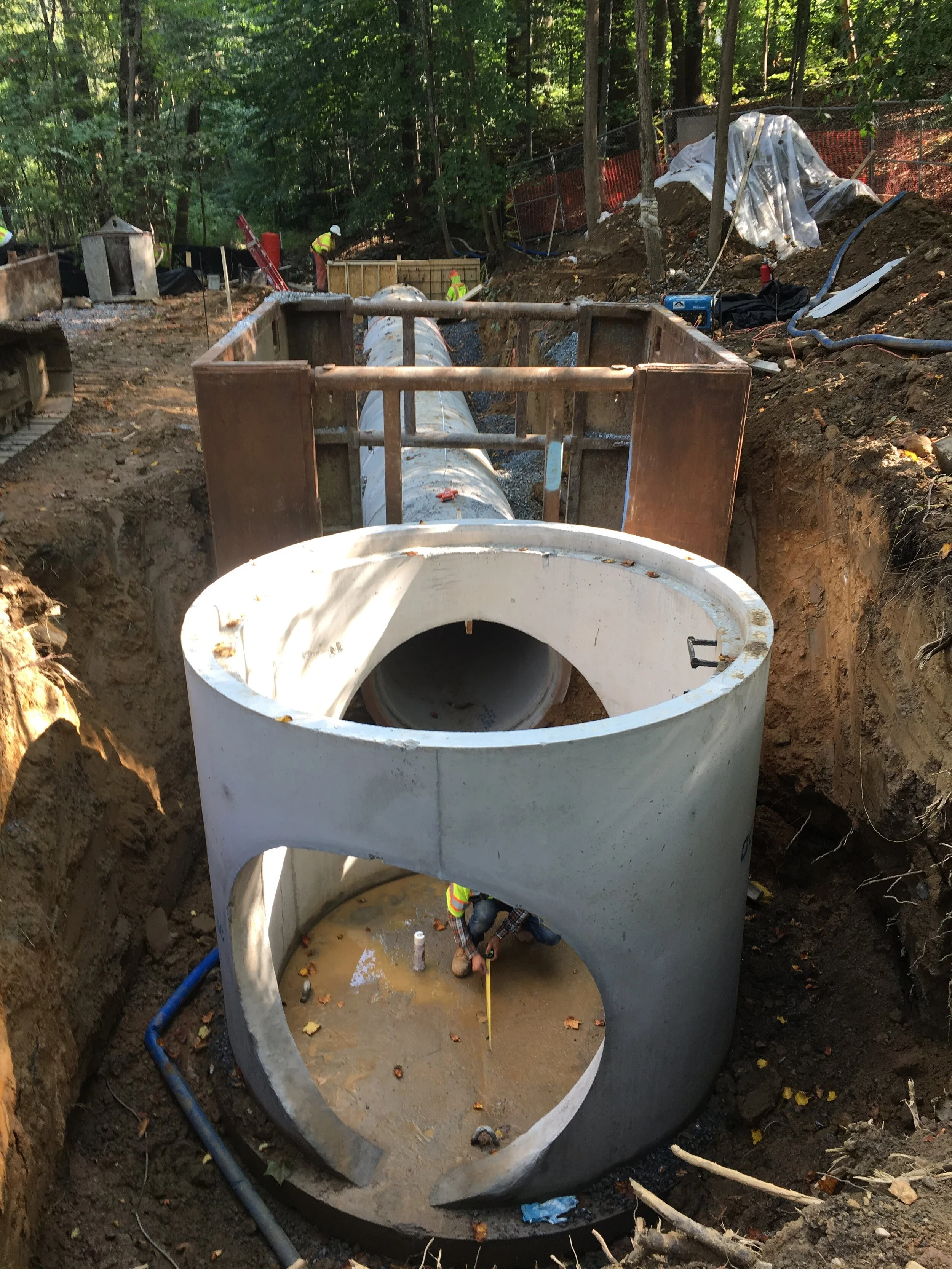 General view of storm sewer pipe run from HW-9 to MH-6.