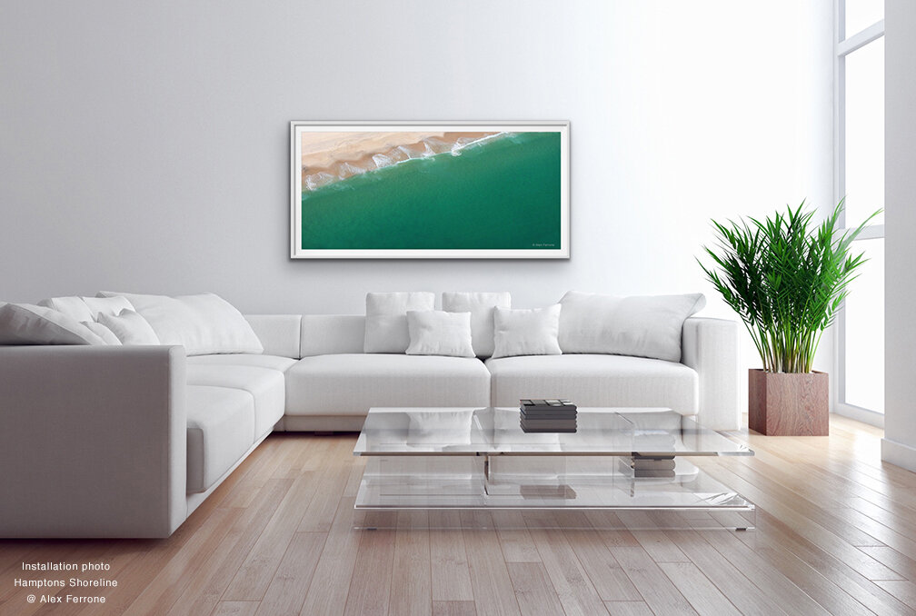 Hamptons Shoreline over sofa by Alex Ferrone