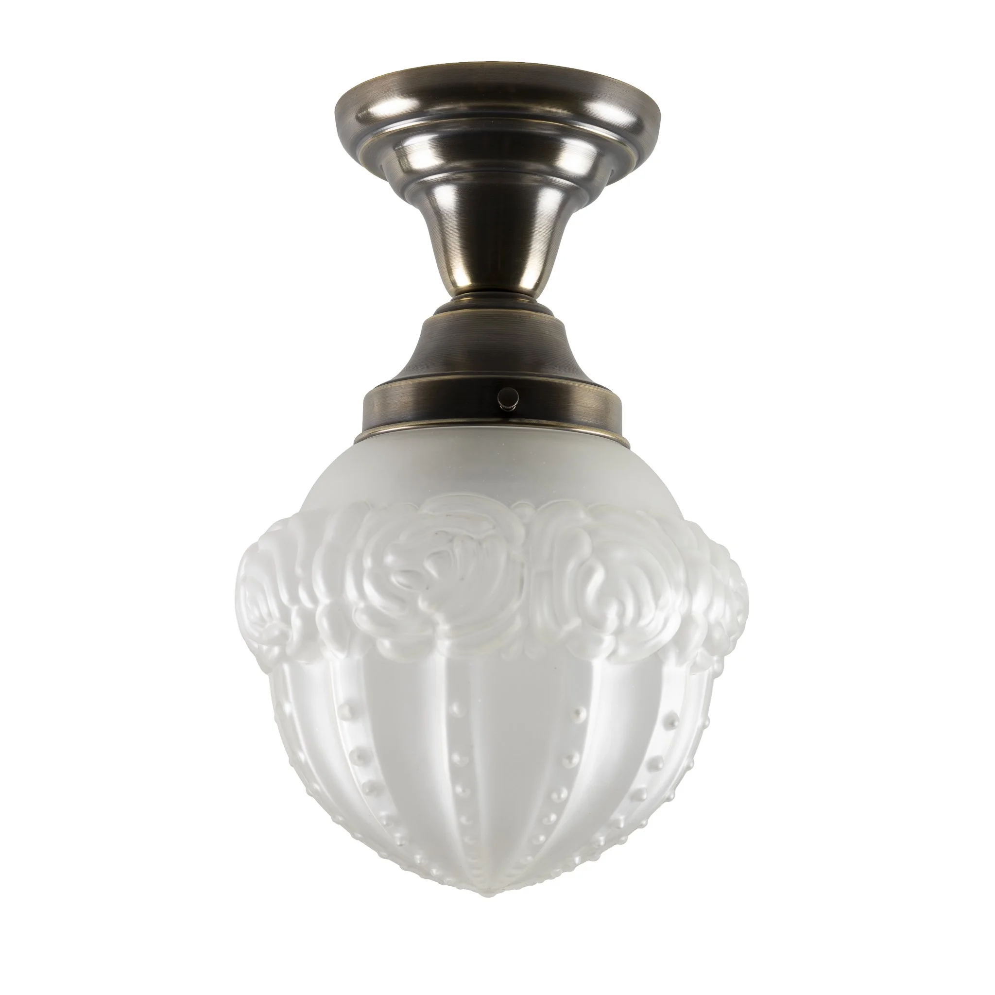 Antique Brass Finish Frosted Rose Globe Shade Flush Mount Pendant Ceiling Fixture