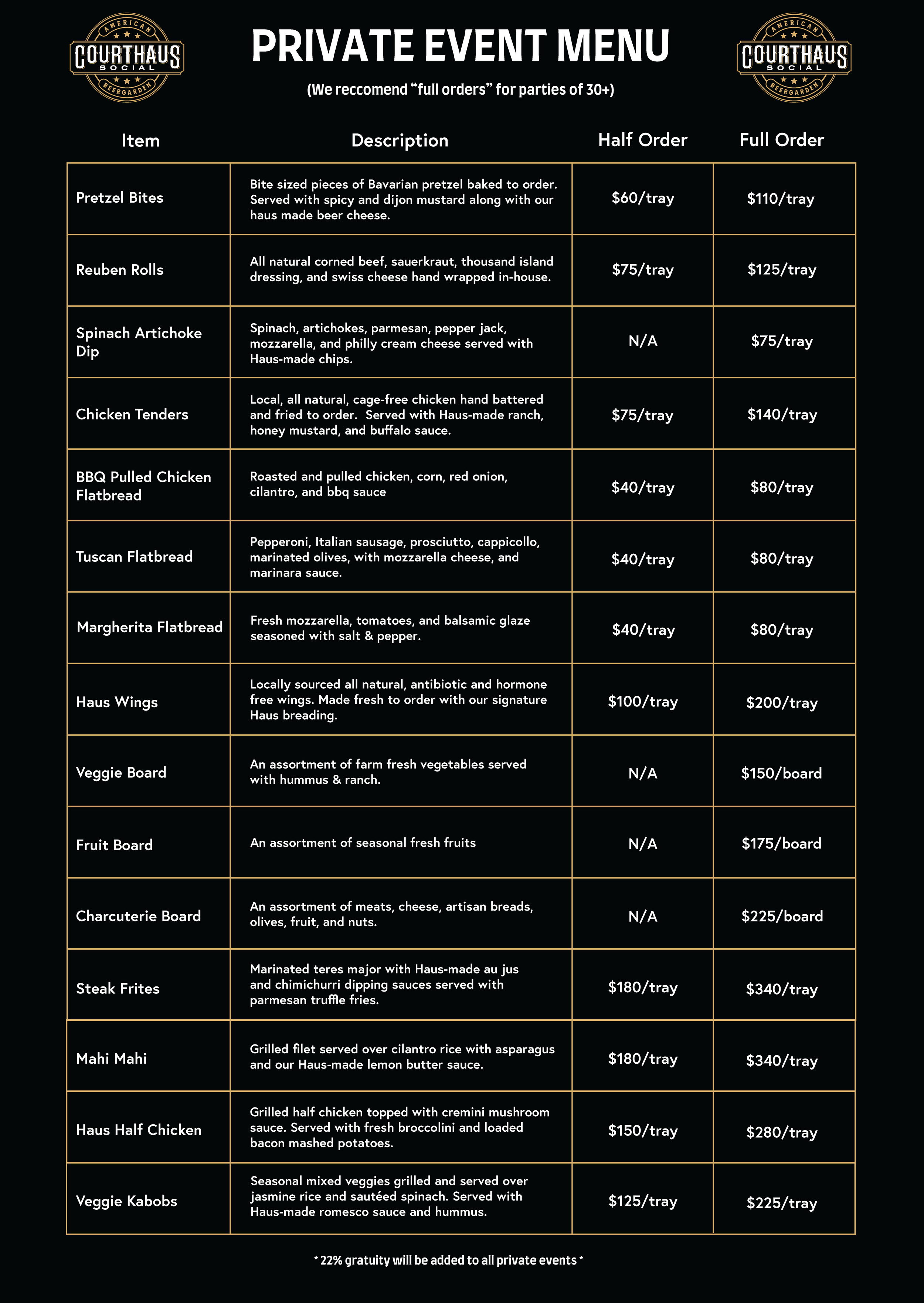 Private Event Menu Examples Private Events & Catering — COURTHAUS SOCIAL