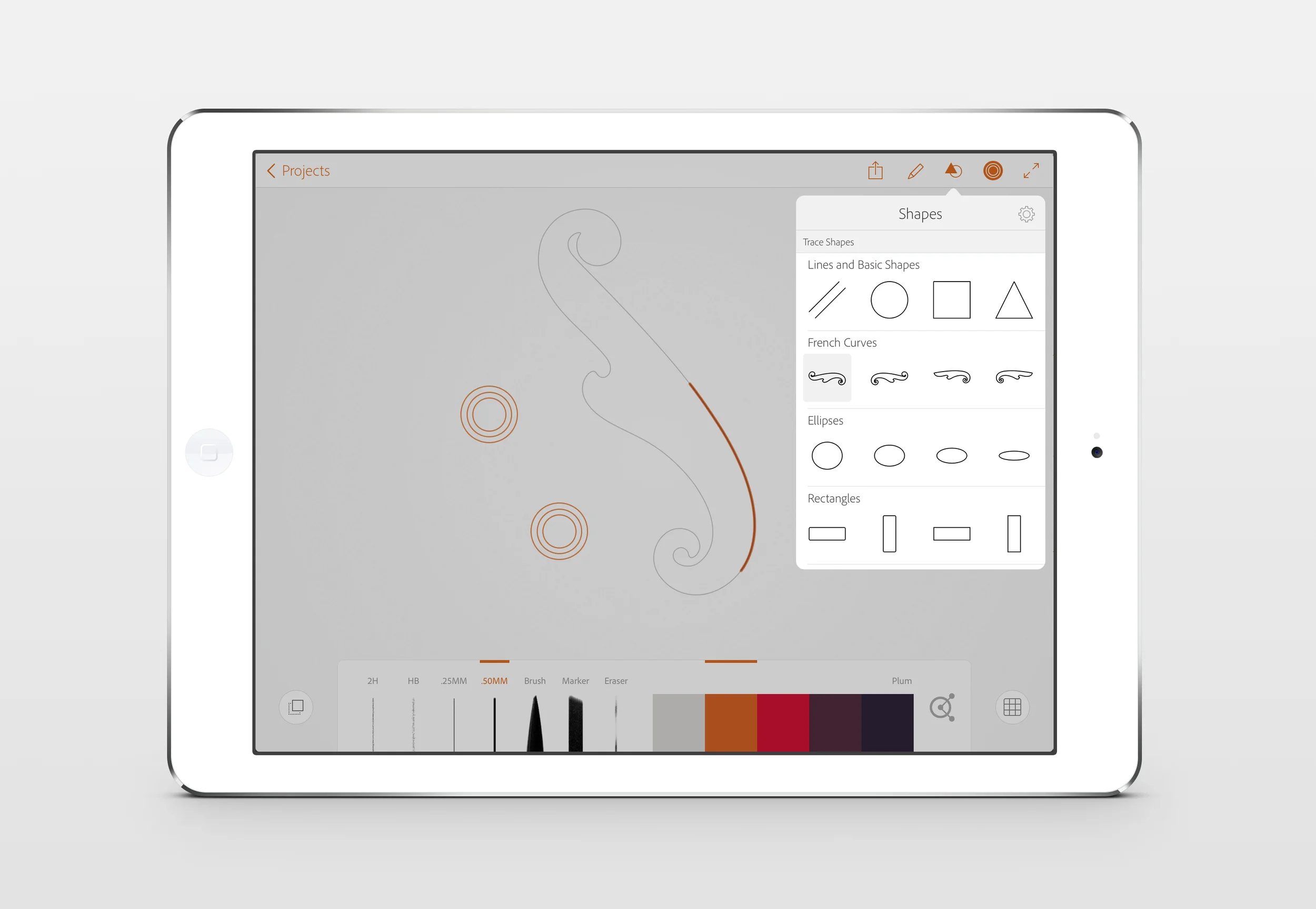 We invented "Shape Packs" triggered by the ruler. This became a critical contribution to the Creative SDK.