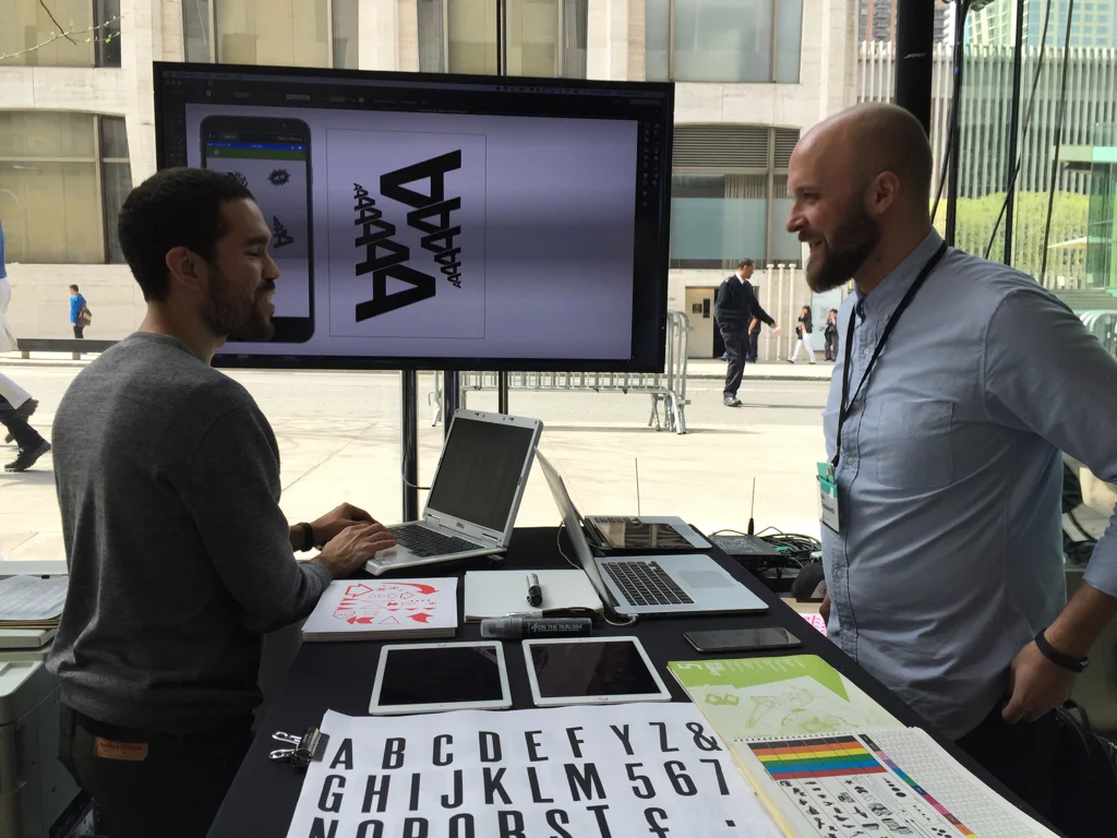 On the left, an enthusiastic designer. On the right, the same: Talin evangelizing at 99u.