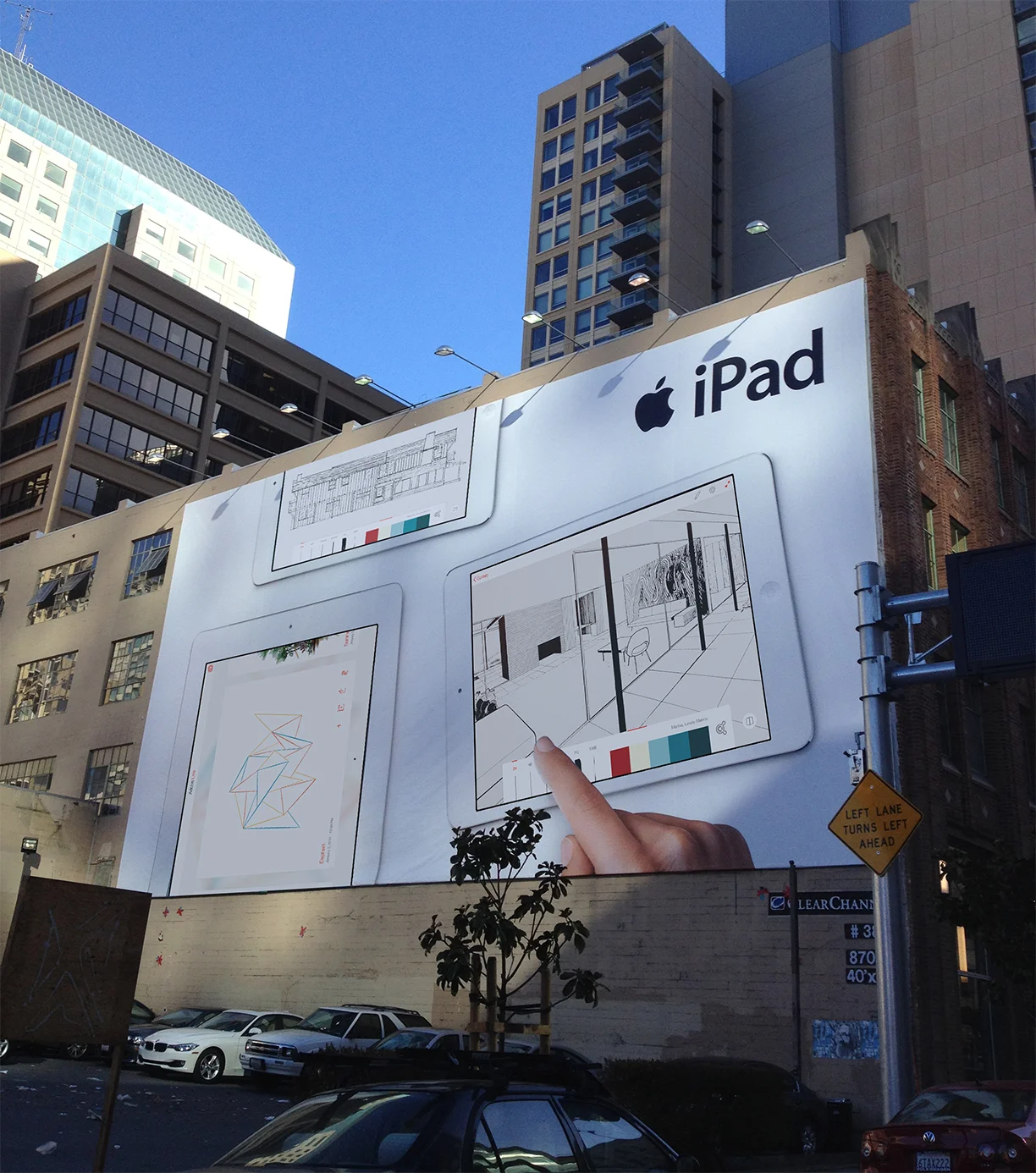 By composing make-believe iPad billboards for the app, we could imagine how the app might be expressed in design neighborhoods such as SOMA.
