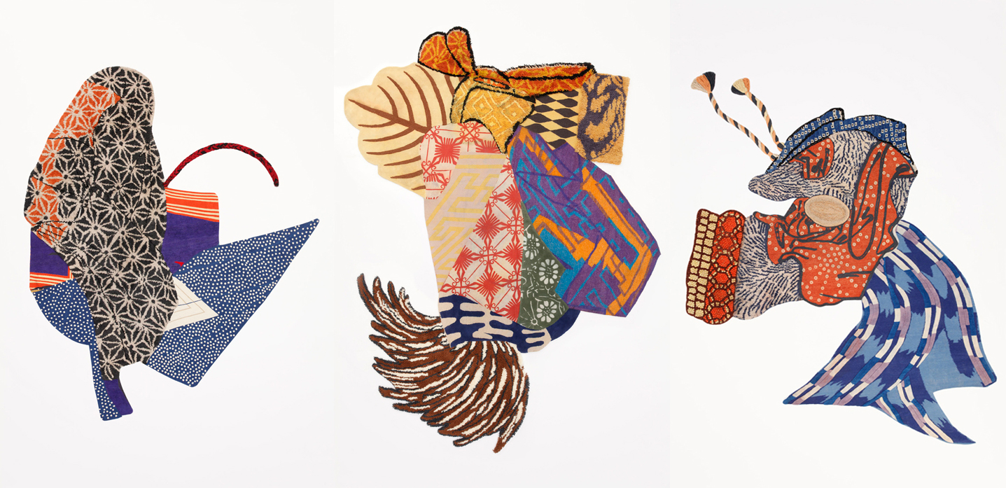 These large-scale, one-of-a-kind collage rugs were crafted using multiple weaving techniques that needed to be assembled in five phases. Along with the Rickshaw, they were exhibited as an installation at Anthropolgie’s Rockefeller Center flagship store and sold on their website. 