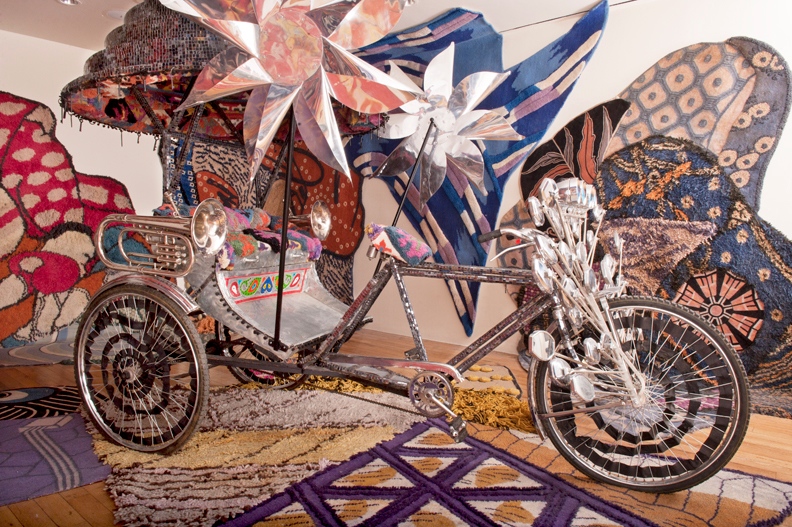  These large-scale, one-of-a-kind collage rugs were crafted using multiple weaving techniques that needed to be assembled in five phases. Along with the Rickshaw, they were exhibited as an installation at Anthropolgie’s Rockefeller Center flagship st