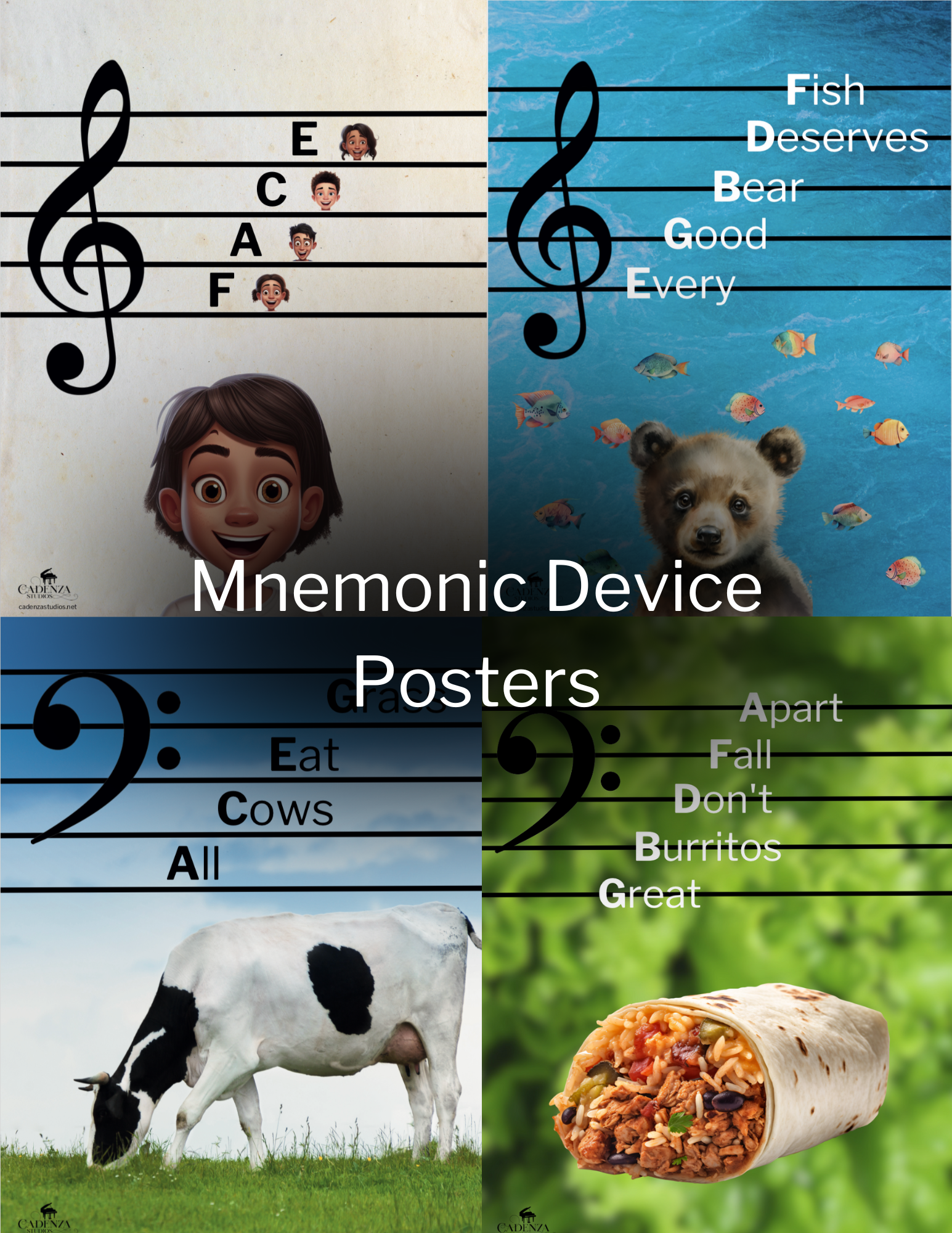 Treble and Bass Clef Mnemonic Device Posters