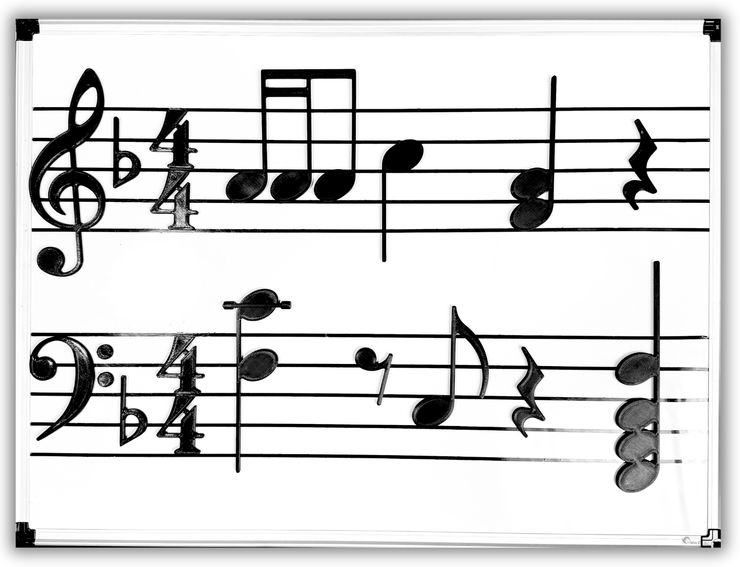 Sound Shapes Complete Studio System staff board with magnetic notes, rests and chords arranged on treble and bass staves