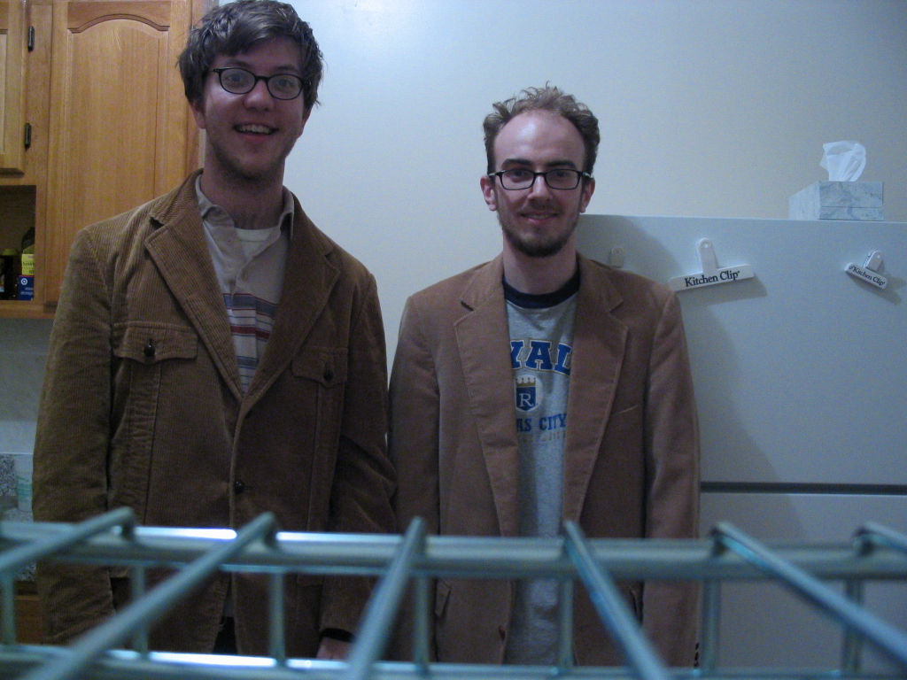 The Corduroy Twins after surviving a nonstop drive from Omaha to NYC.