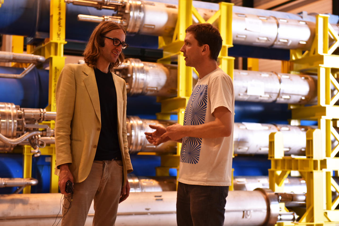 Deerhoof guitarist John Dieterich with ATLAS physicist James Beacham (Image: Marine Bass/CERN)