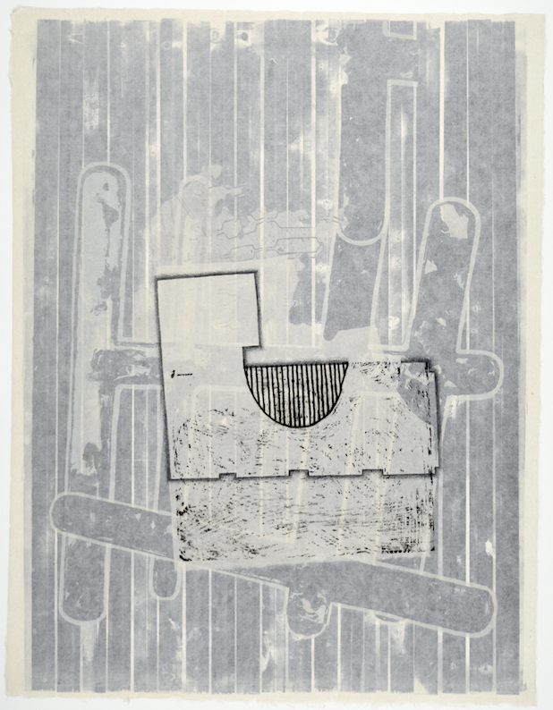 Gebäudeplan VI 25" x 19” offset relief, litho, monotype, screen and chine colle