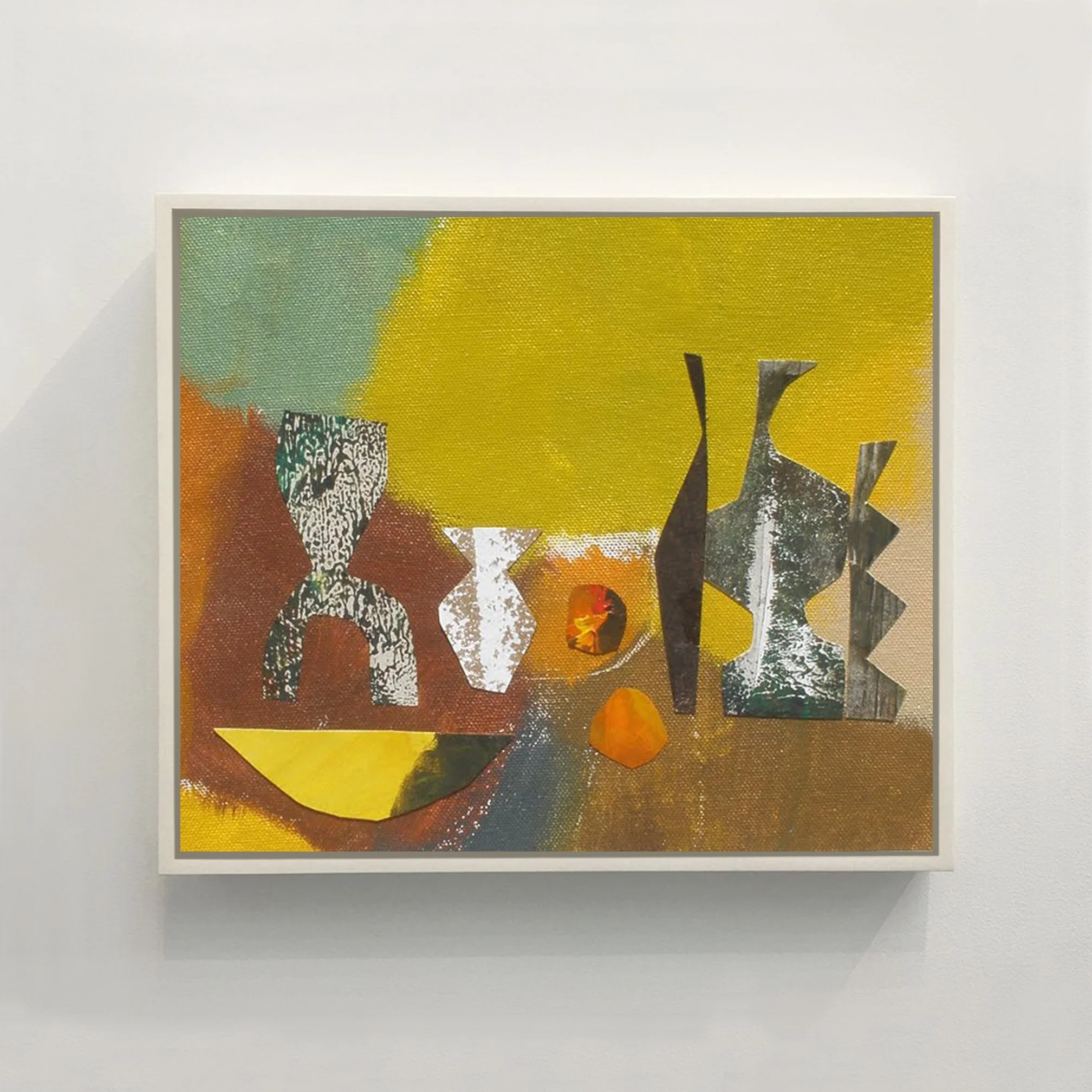  DANISH ARRANGEMENT  2012  10 × 8 inches  Gouache, Acrylic, painted papers, collage on canvas  SOLD  Private Collection  . 