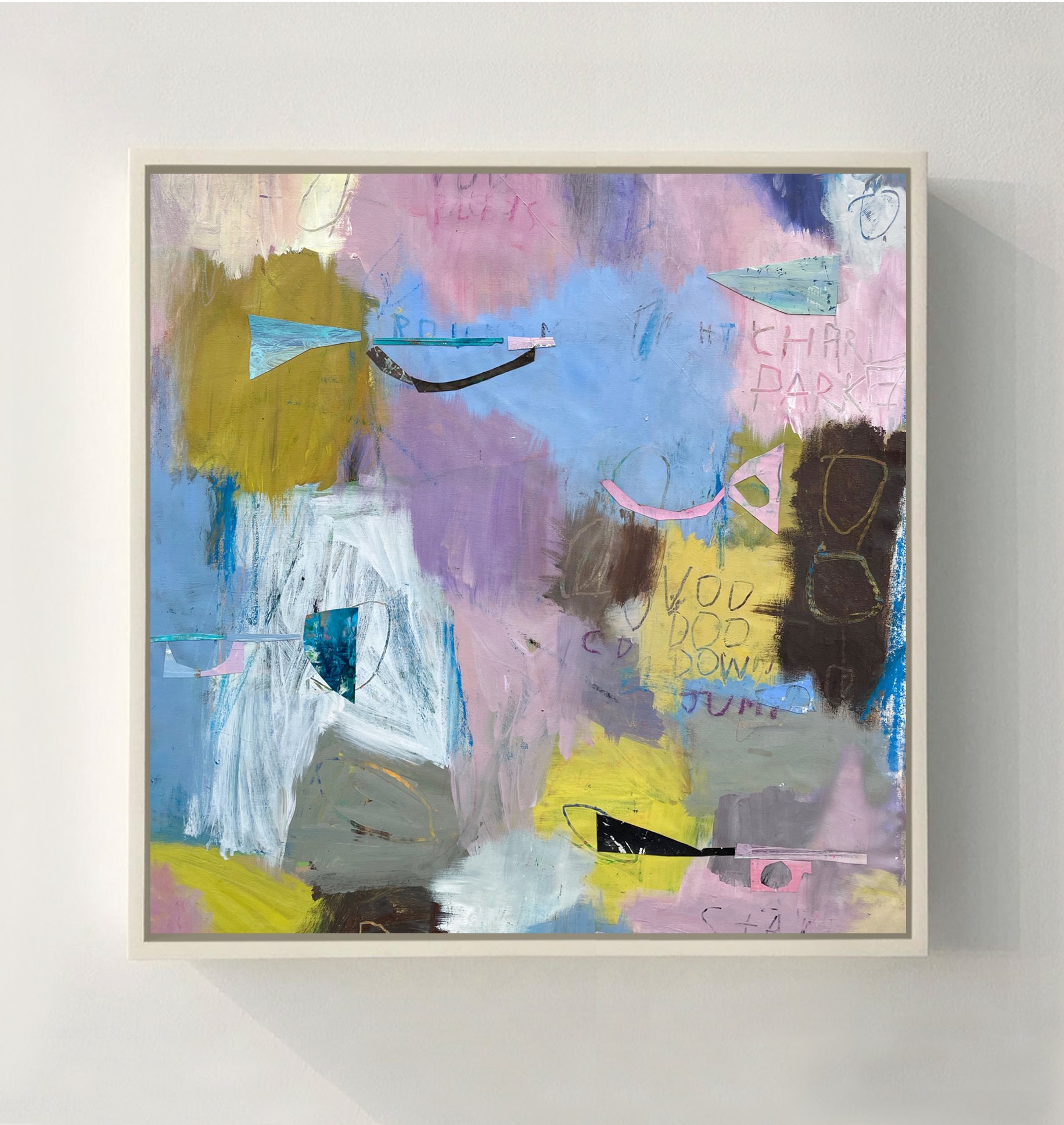 VOODOO JUMP 2025 30 × 30 in Acrylic, Oil stick, collage on canvas . .
