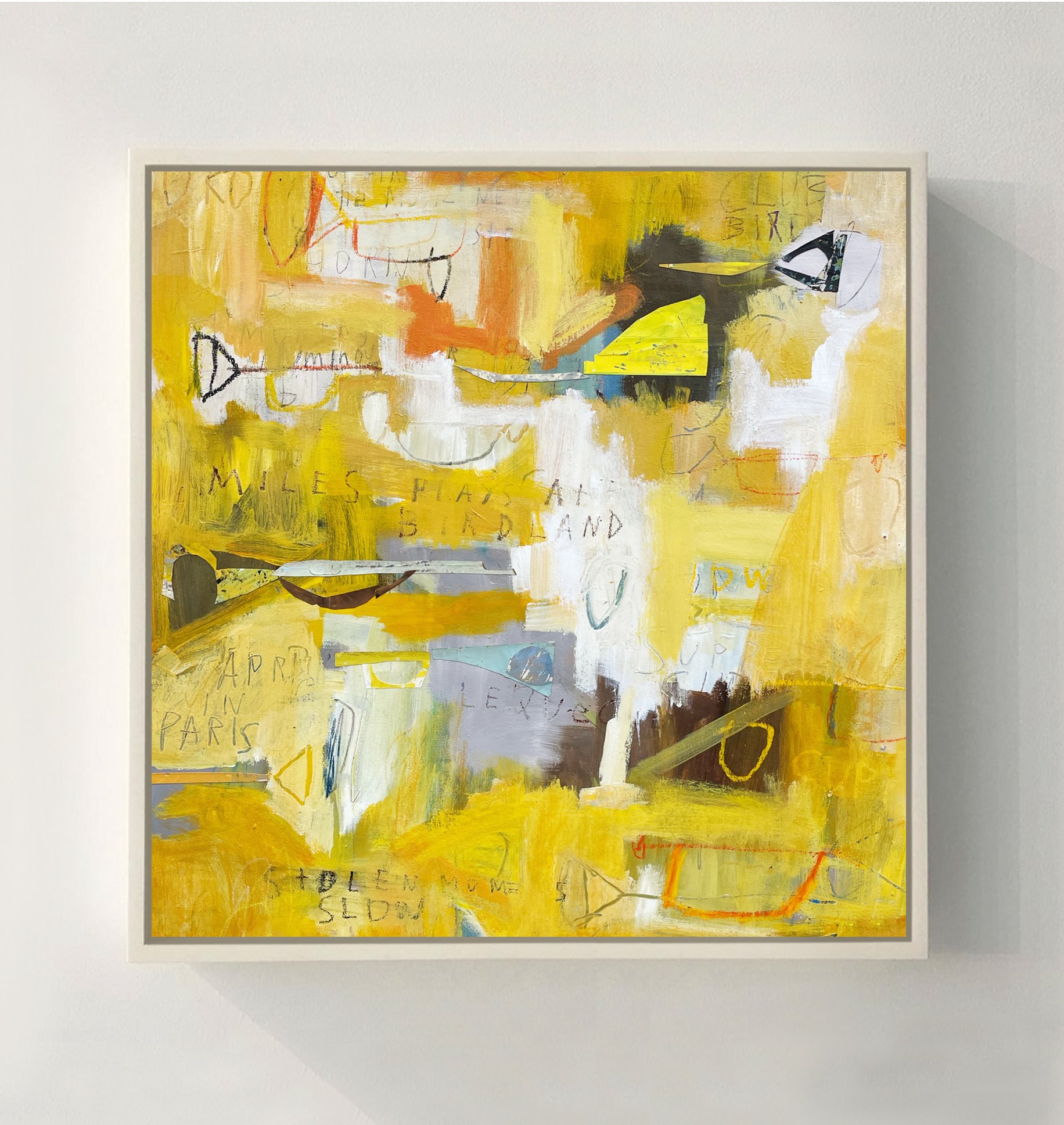SUNDAY JAZZ 2025 30 × 30 in Acrylic, Oil stick, collage on canvas . .