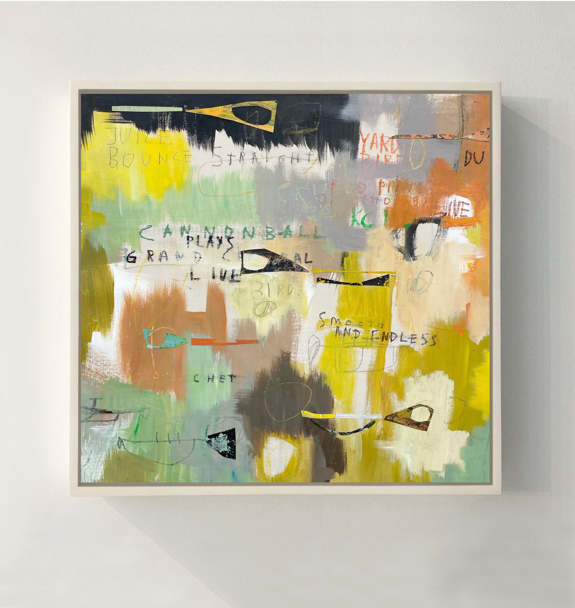 SMOOTH AND RESTLESS 2025 30 × 30 in Acrylic, Oil stick, collage on canvas . .