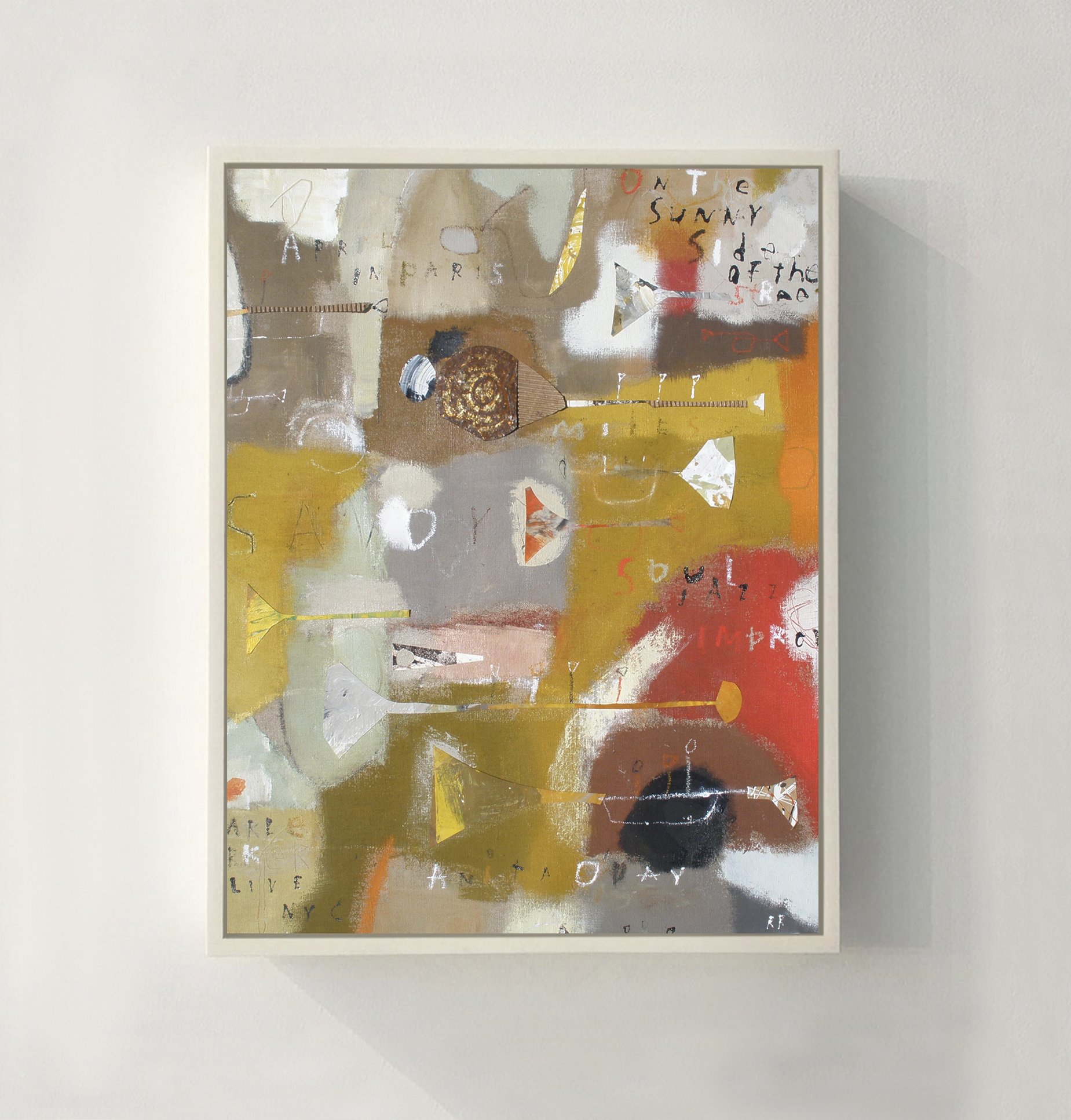 APRIL IN PARIS 2009 16 × 24 in Acrylic, Oil stick, collage on canvas SOLD .