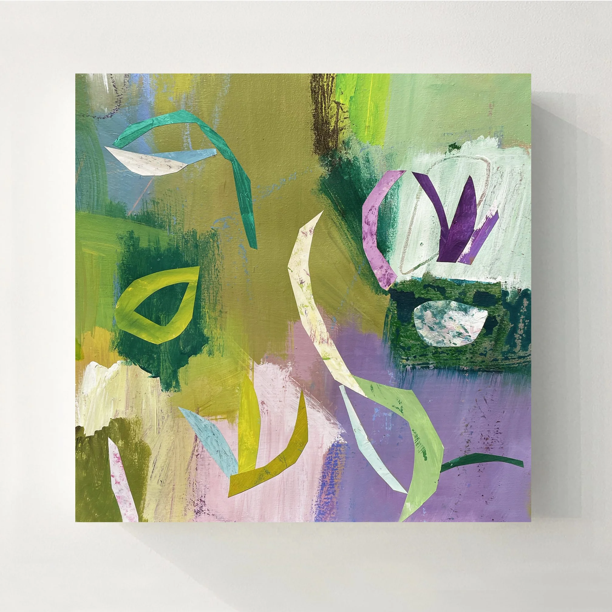  POND #19  2025  16 × 16 inches  40.64 × 40.64 cm  Acrylic, Oil stick, collage on canvas  . 