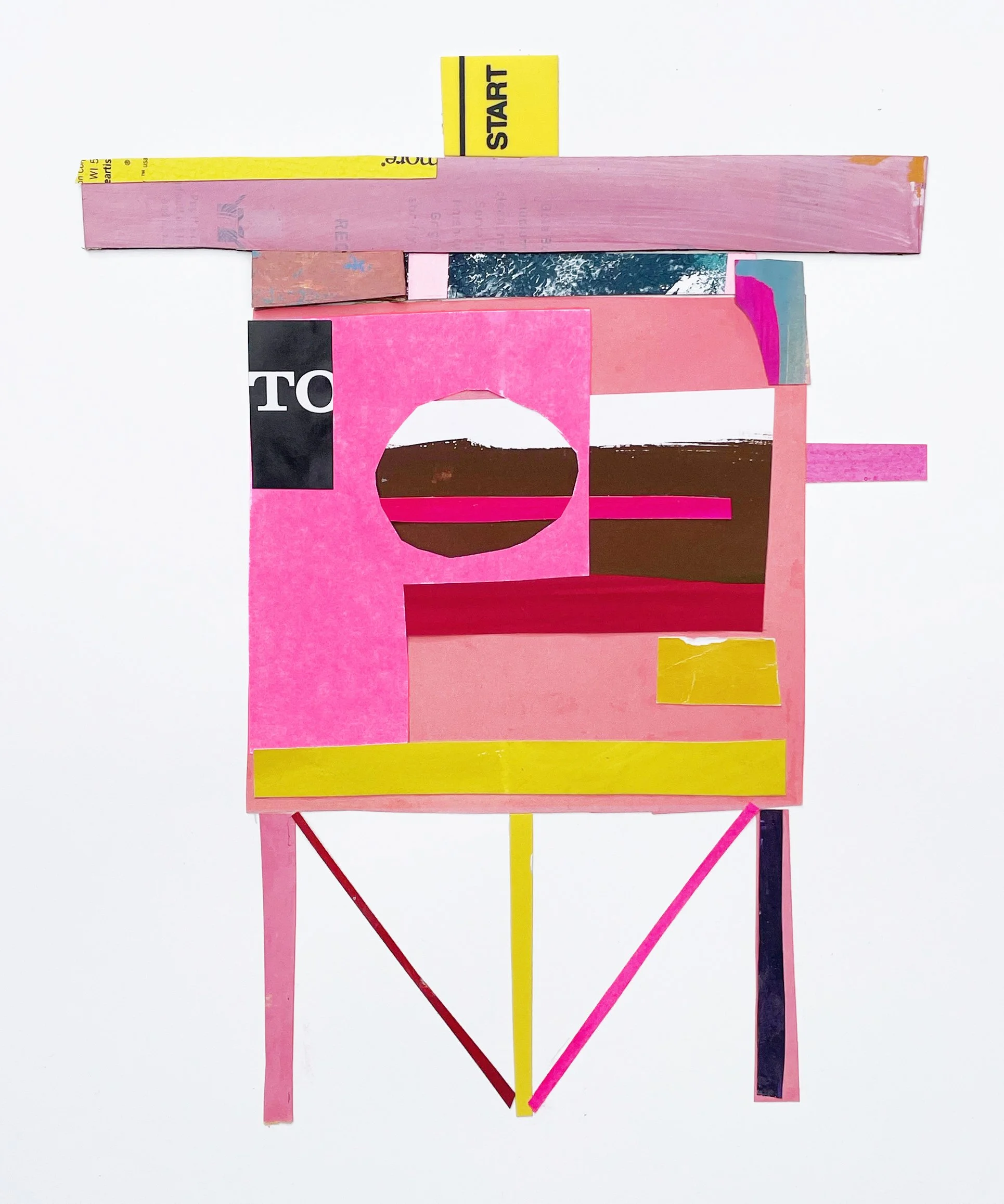  PINK START  2025  Gouache, Acrylic, mixed media collage on paper  12 × 14 inches  30.48 x 35.56 cm  . 