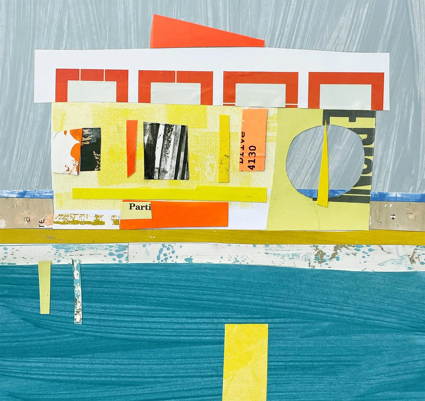  CREAM &amp; ORANGE  9 × 9  in  22.86 x 22.86 cm  Acrylic, gouache, painted papers, collage on paper  . 