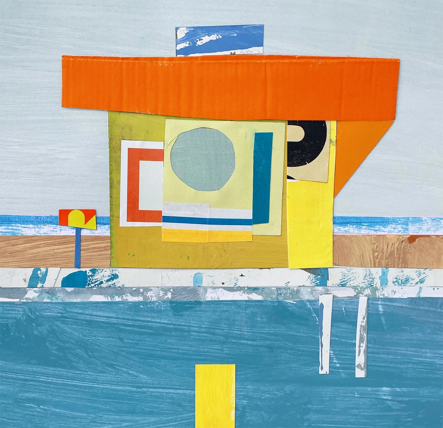  AFTERNOON DIP    10 × 10  in  25.4 x 25.4 cm  Acrylic, gouache, painted papers, collage on paper  . 