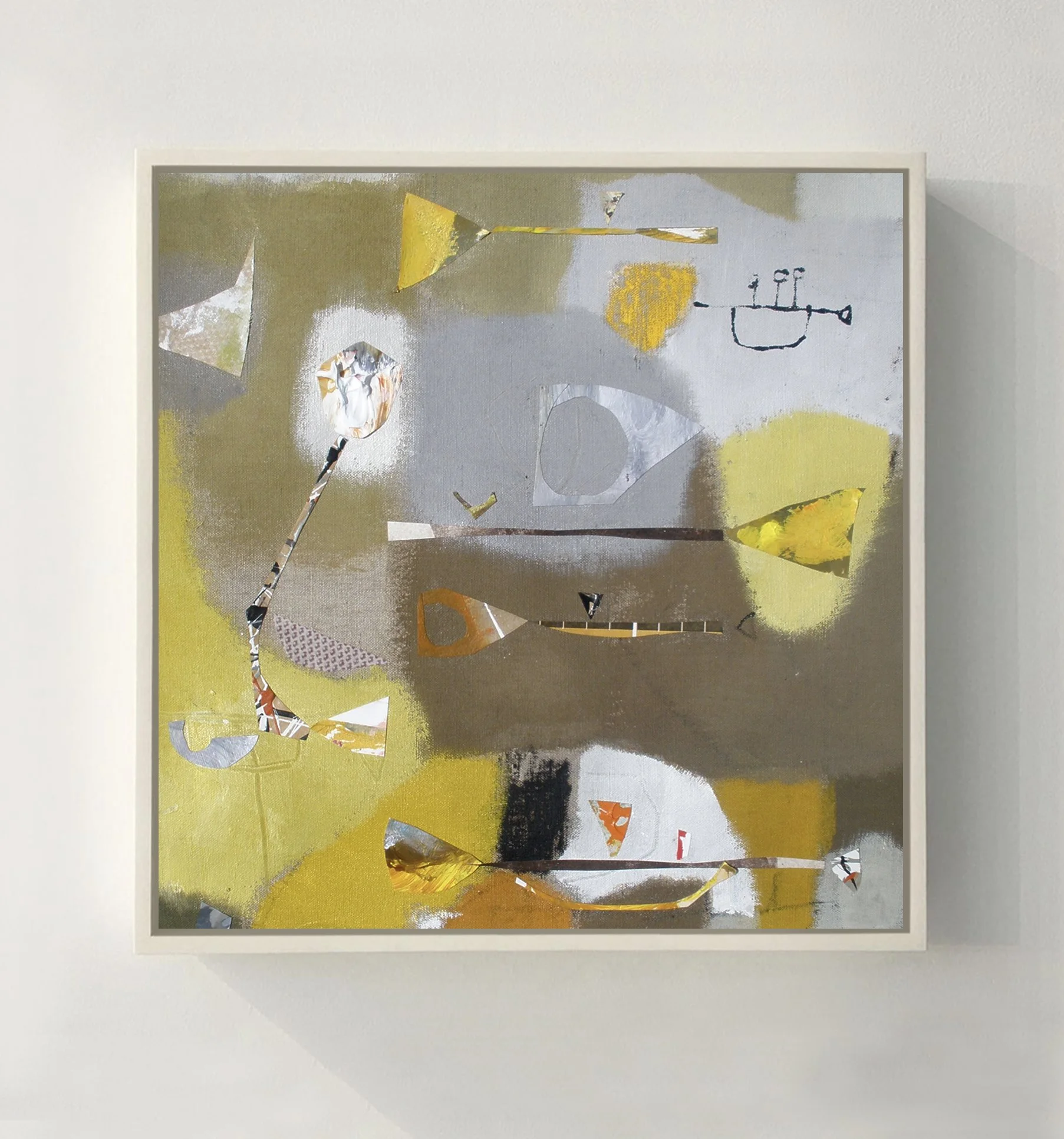  MOOD FLIP  2009  20 × 20 in  Acrylic, Oil stick, collage on canvas  SOLD  .  . 