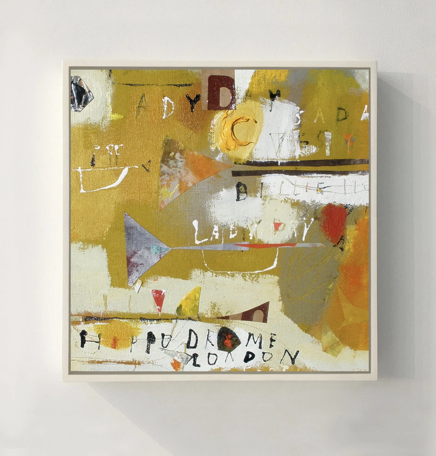  FROM LONDON TO NEW YORK  2009  24 × 24 in  Acrylic, Oil stick, collage on canvas  SOLD  .  . 