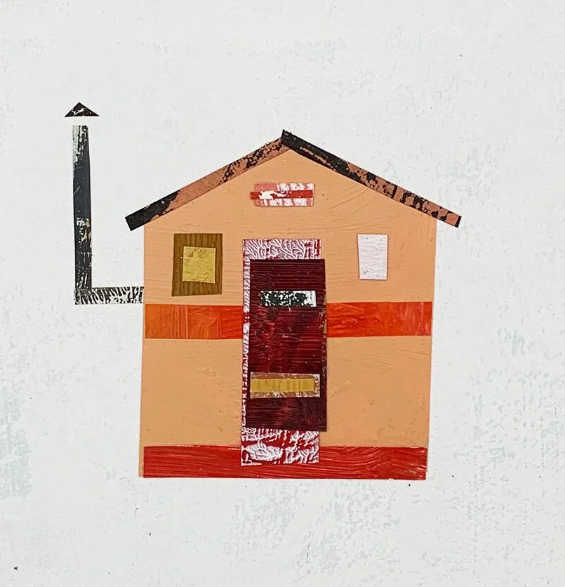  RED &amp; PEACH  (Cabin  #1)  2015  7 × 7 inches  Acrylic, Gouache, mixed media collage on paper  SOLD  . 