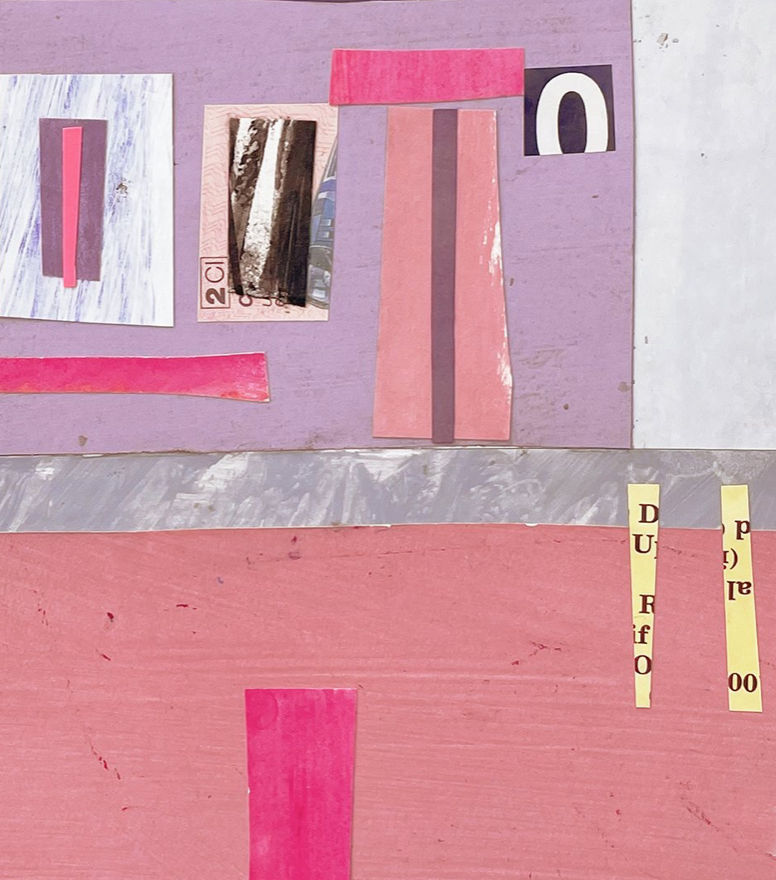  PINK POOL   9 × 9 in  22.86 x 22.86 cm  Acrylic, gouache, painted papers, collage on paper  . 