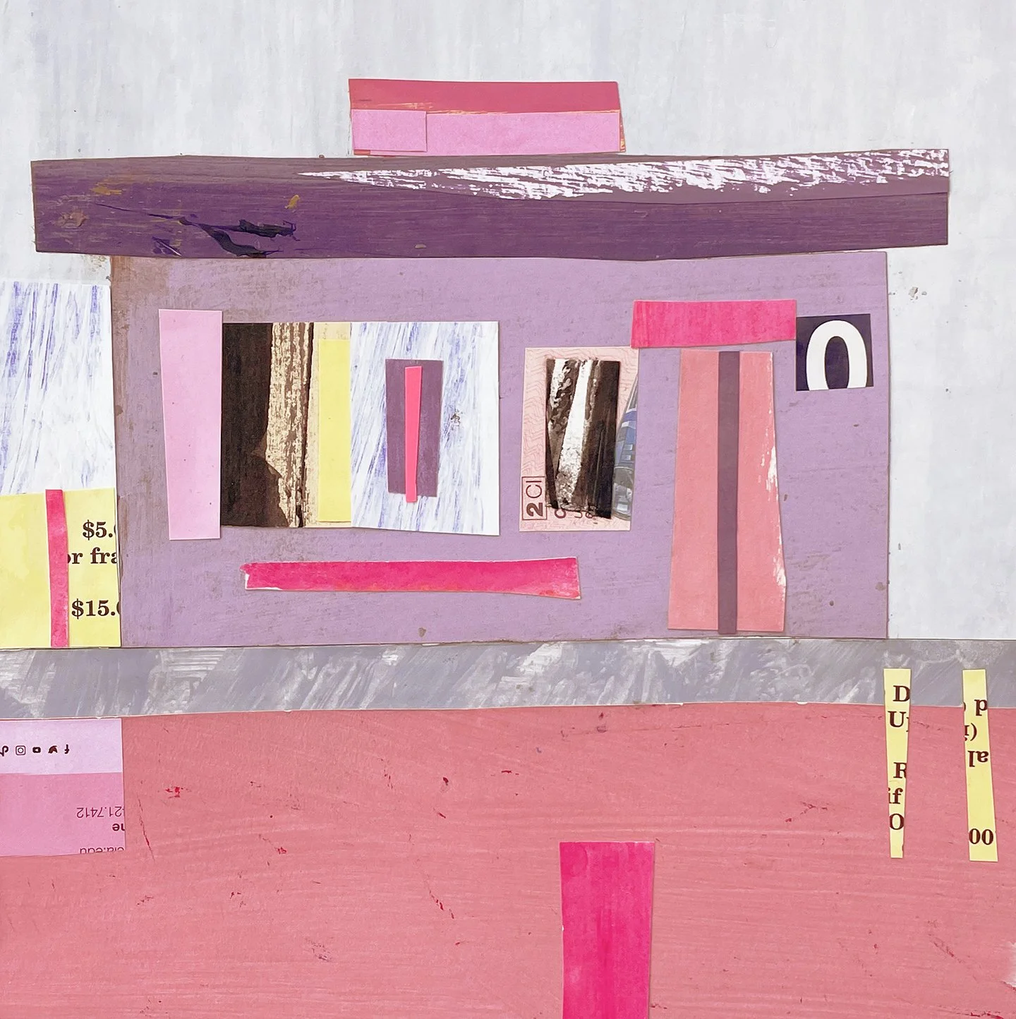  PINK POOL   9 × 9 in  22.86 x 22.86 cm  Acrylic, gouache, painted papers, collage on paper  . 