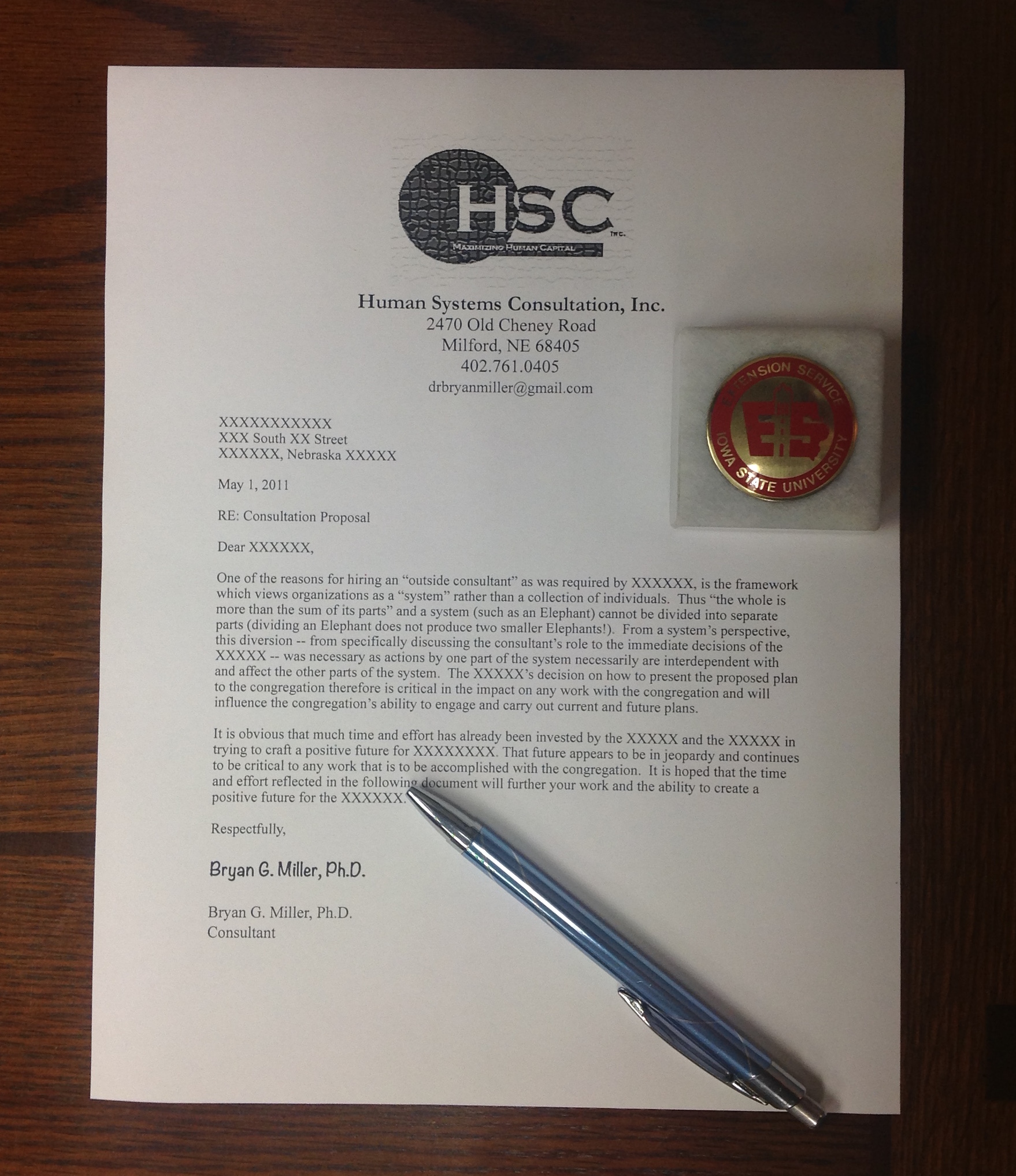 Introductory letter from an old contract