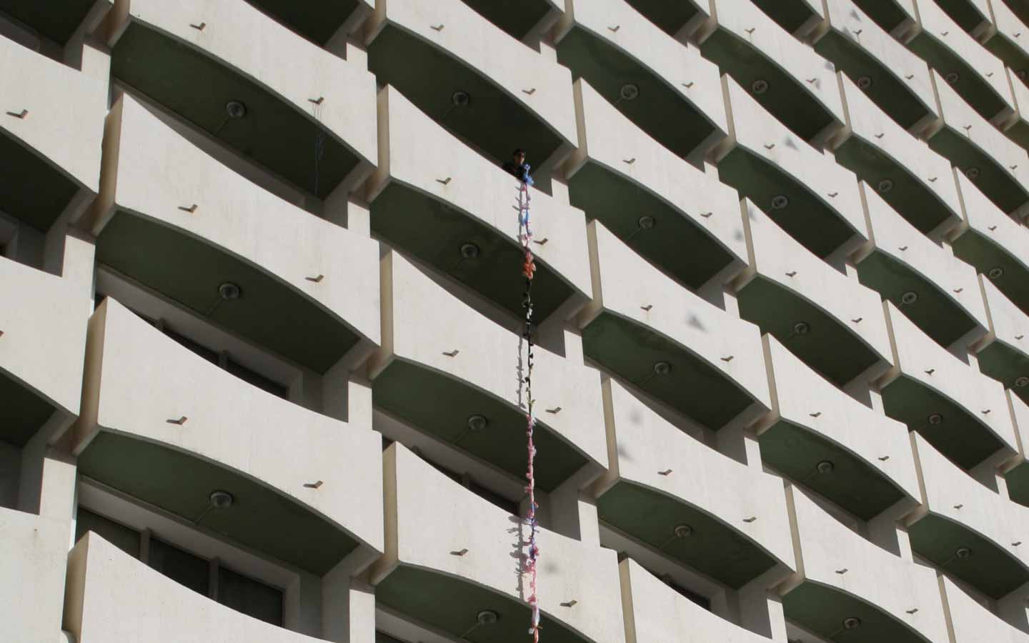 'View of a suburb 2', 2007, performance photography, 300x270 cm