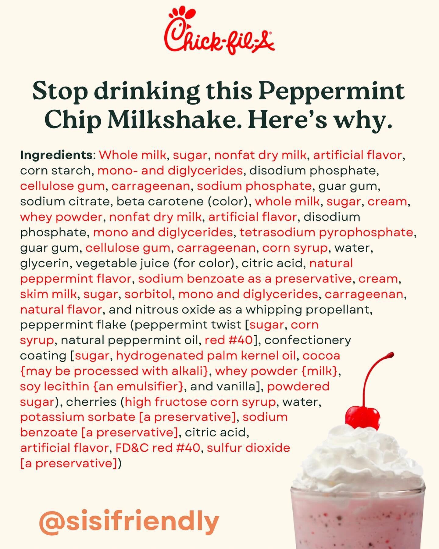 Wanna hear something crazy?

A single small Chick-fil-A Peppermint Chip Milkshake is swimming in 94 grams of sugar. Mind-blowing, right?

That&rsquo;s like dumping 23 sugar packets into your morning brew&hellip;
Or munching on 26 Chips Ahoy chocolate