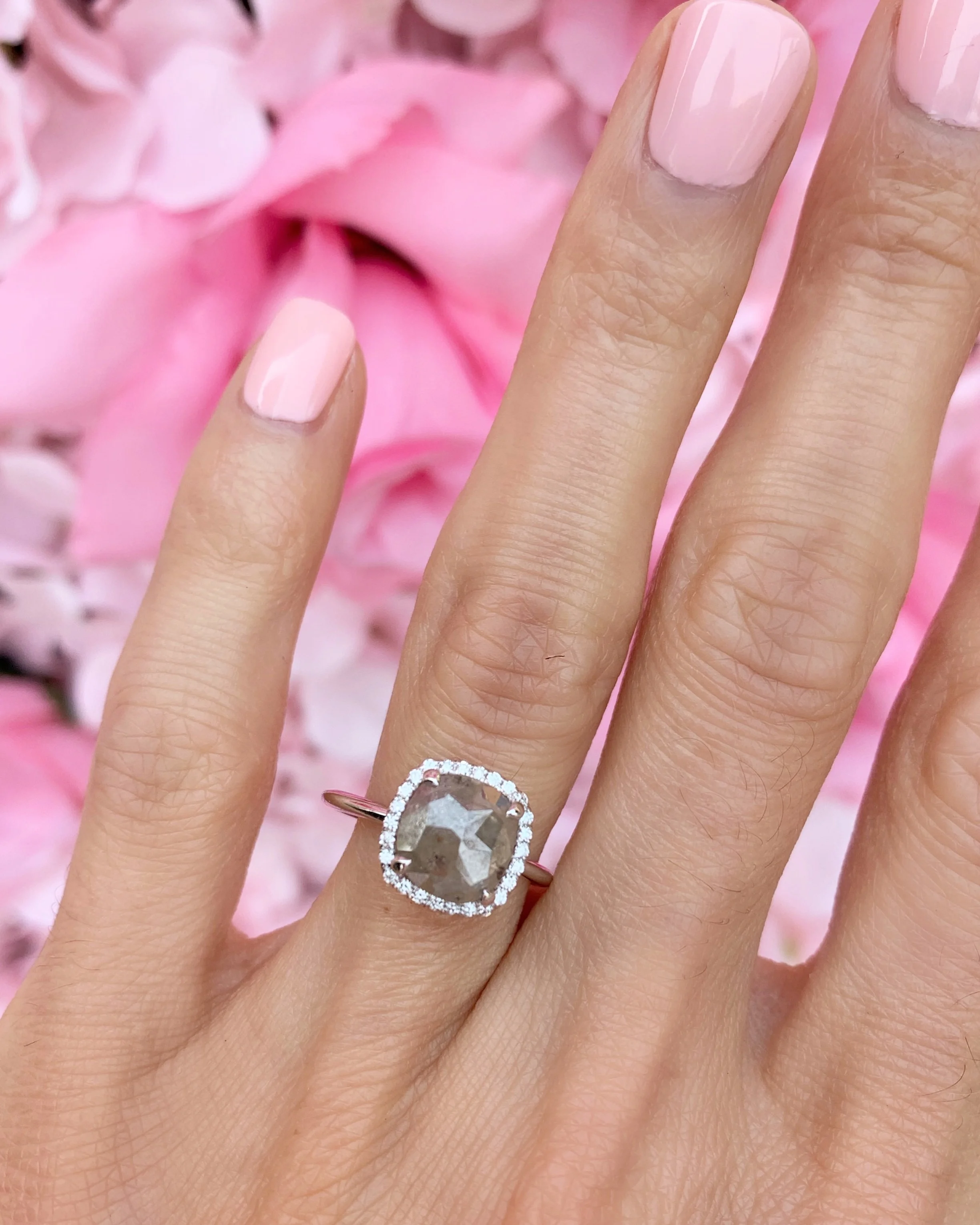 1 56 Ct Rounded Cushion Cut Salt And Pepper Diamond With Pave