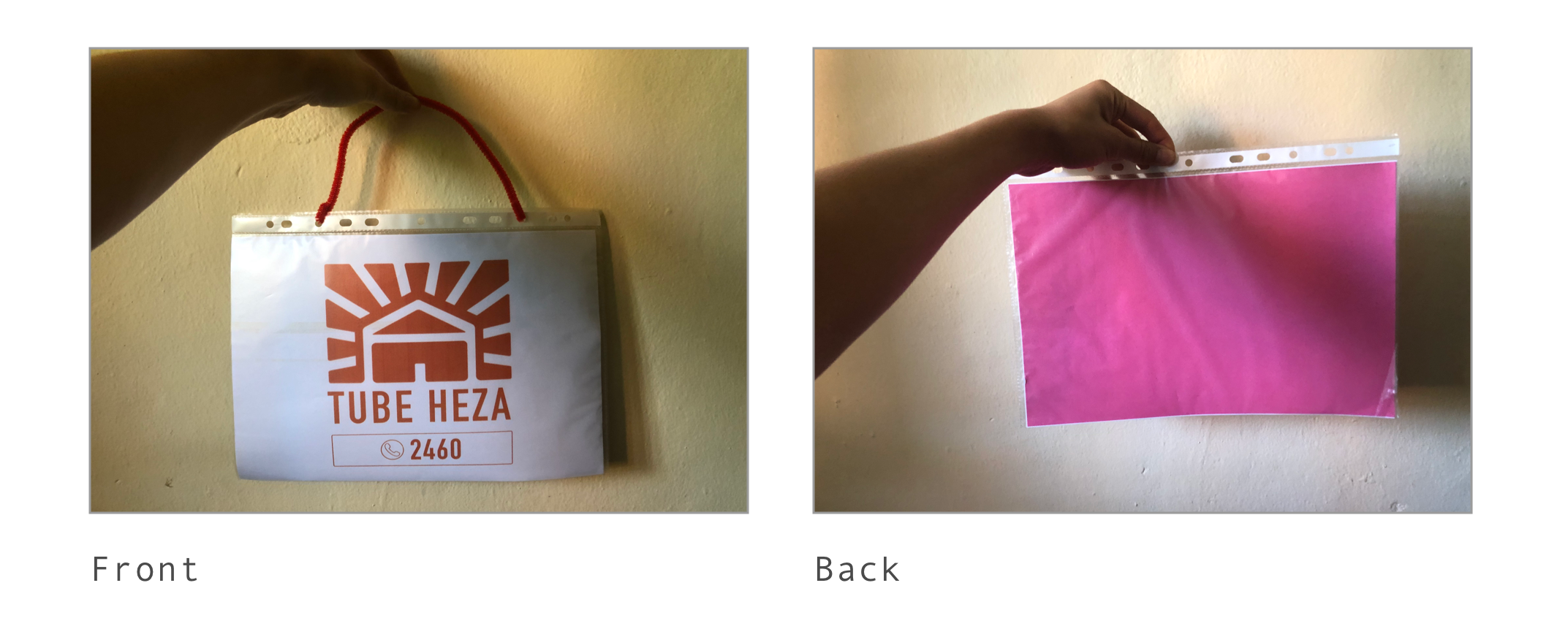 Initial prototype constructed from pipe cleaners, construction paper and binder sleeves.