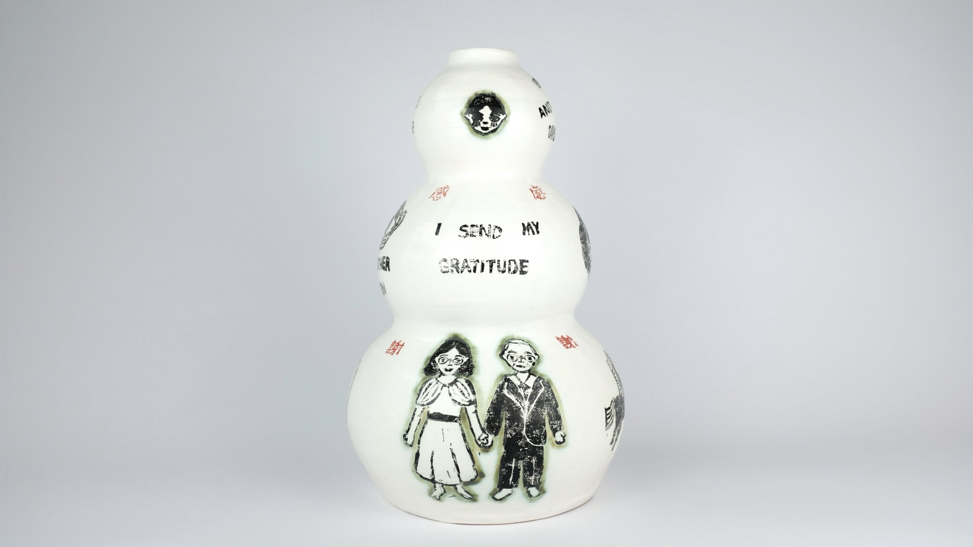 May 27 (I Send My Gratitude), 2026,
Block print underglaze and copper carbonate on porcelain slip and terracotta, 8” x 6” x 8"