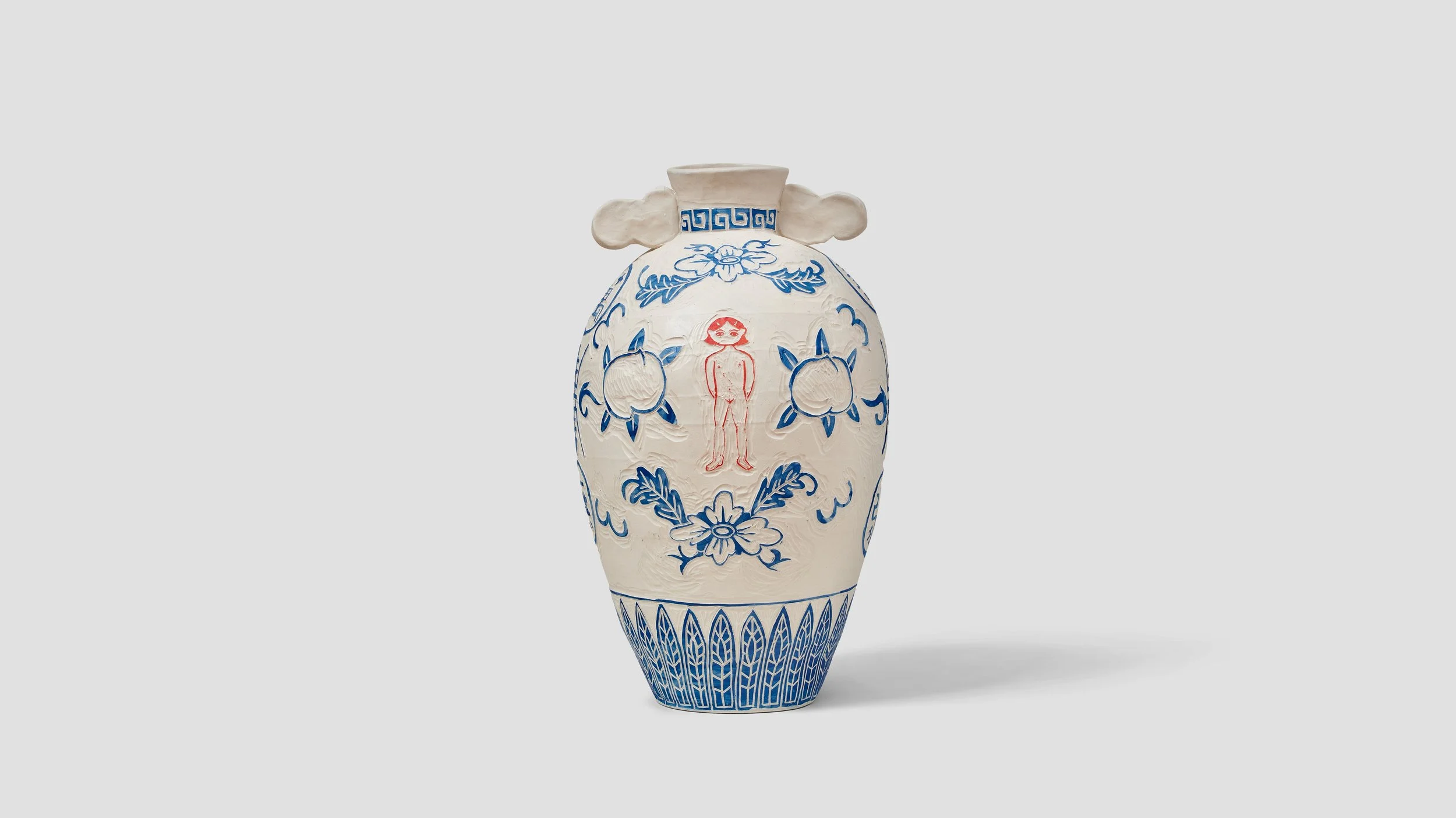 Cloud Vase, 2023, Porcelain with blue and red underglaze, 20” x 10” x 10”