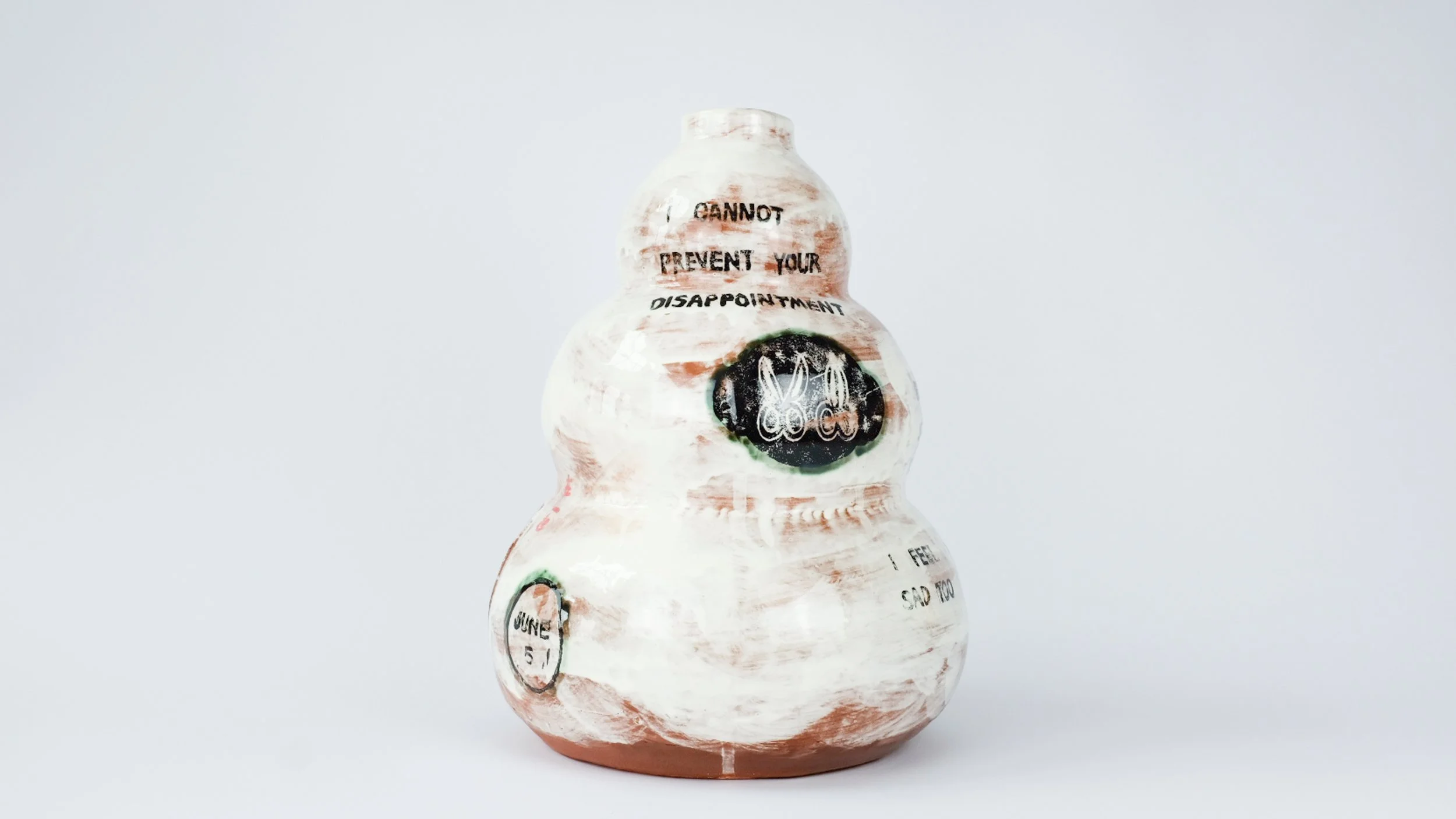 June 5 (I Cannot Prevent Your Disappointment), 2026, Block print underglaze, copper carbonate, on porcelain slip and terracotta, 9" x 9" x 12"