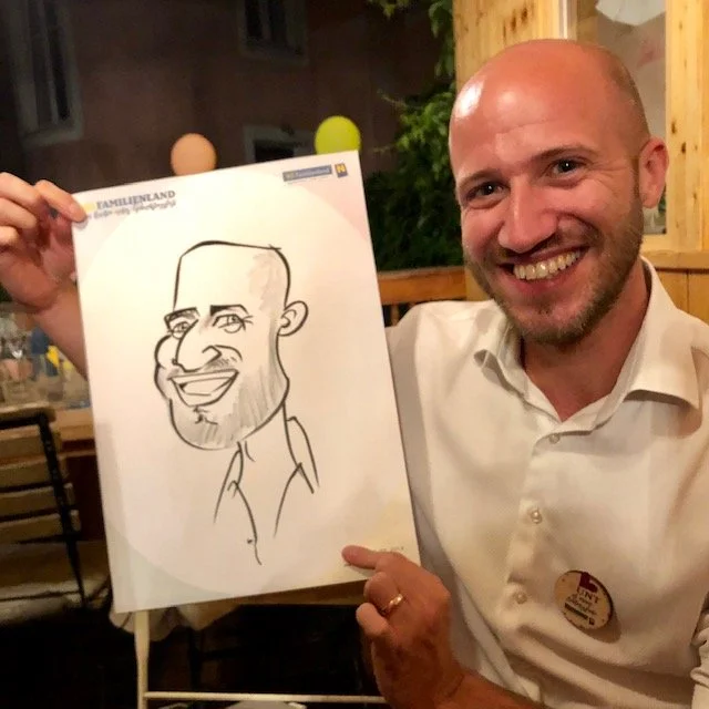 Karikatur Schnellzeichnung gezeichnet von Birgit Vlk bei einem Geburtstagsfest