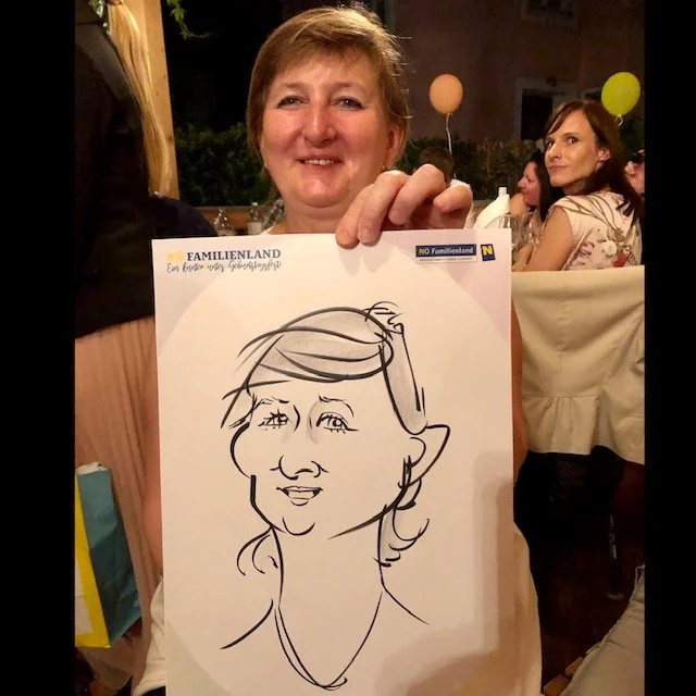 Karikatur Schnellzeichnung gezeichnet von Birgit Vlk bei einem Geburtstagsfest