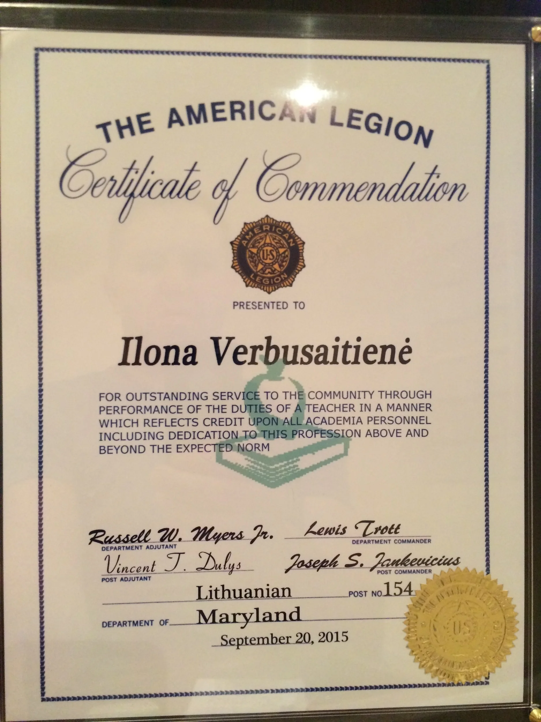 JAV karo veteranų draugijos, Lietuvių padalinio Nr. 154 ceremonija