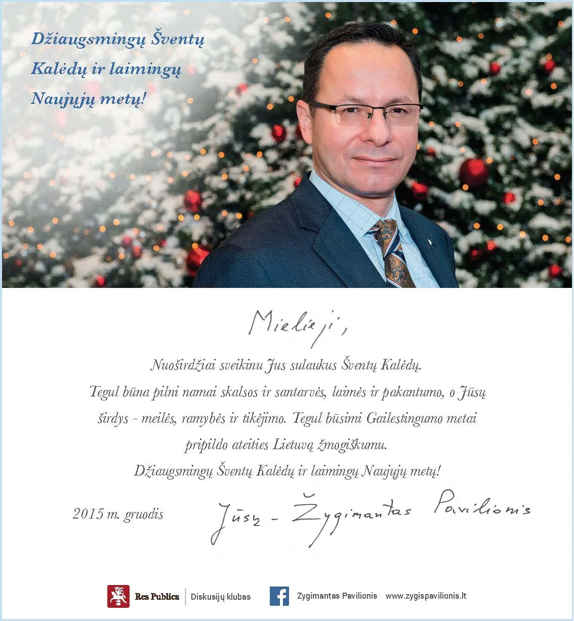 Žygimanto Pavilionio sveikinimas