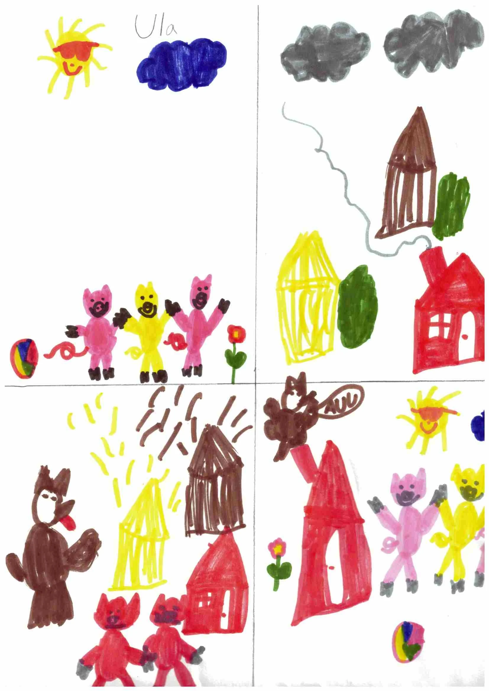 Pirmokų iliustracijos- brolių Grimų pasaka “Trys paršiukai”