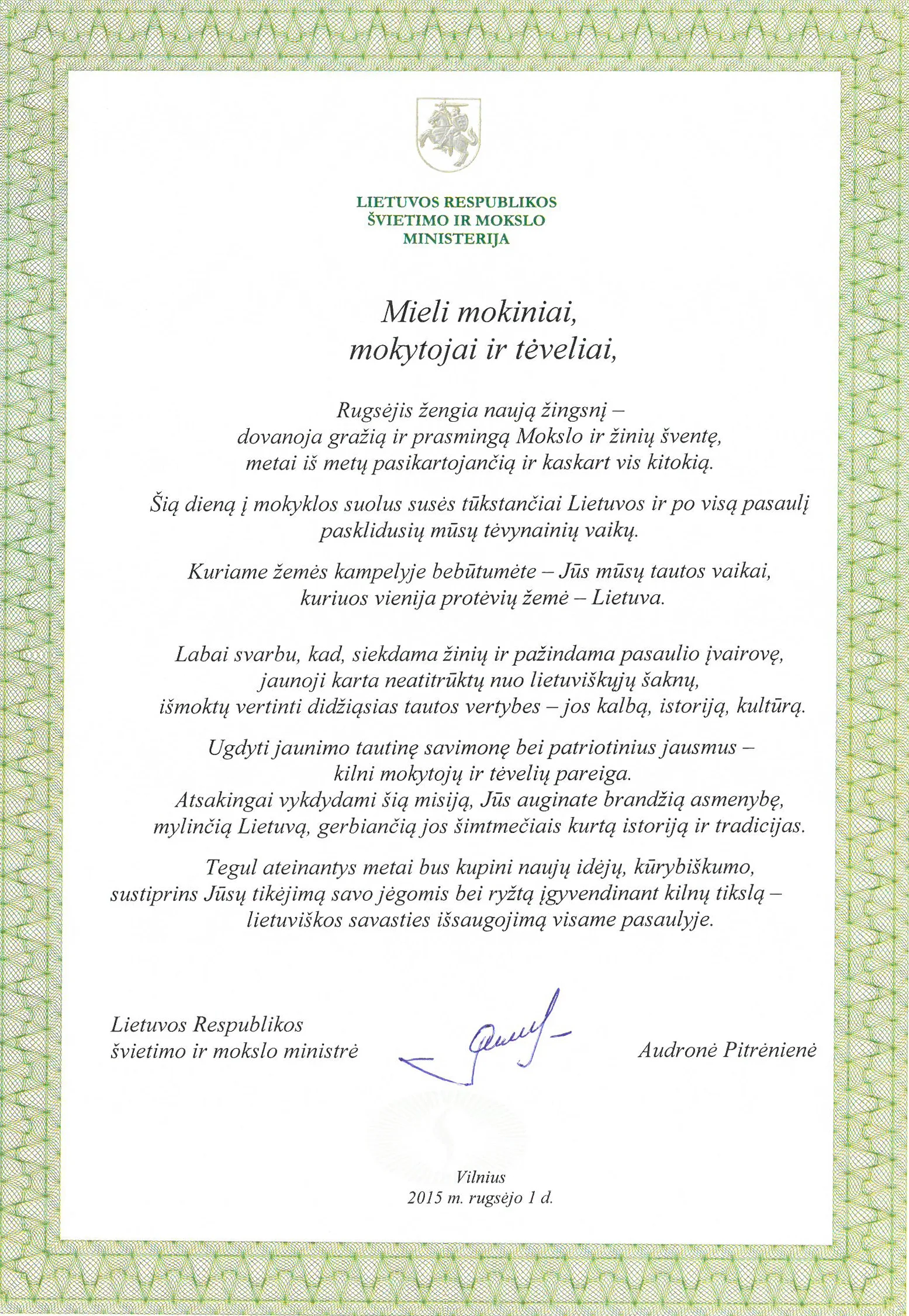 Lithuanian minister of science and education