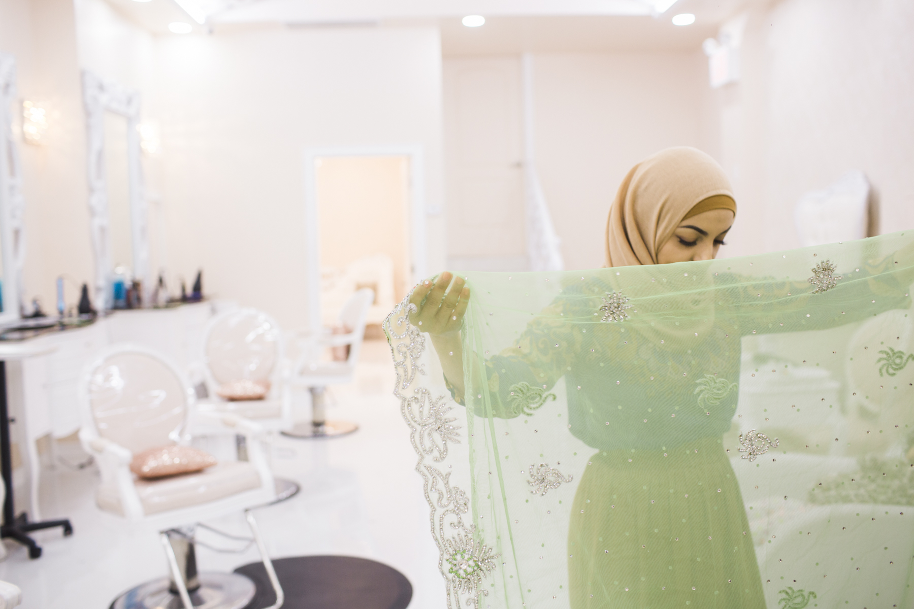 Huda Quhshi at her Hijabi salon, Le'Jemalik in Bay Ridge, Brooklyn, NY. 