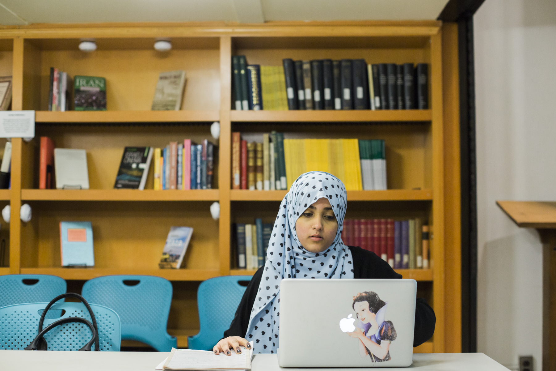 Almansouri at the library at the Kevorkian Center for Near Eastern Studies at NYU in Manhattan, New York. 